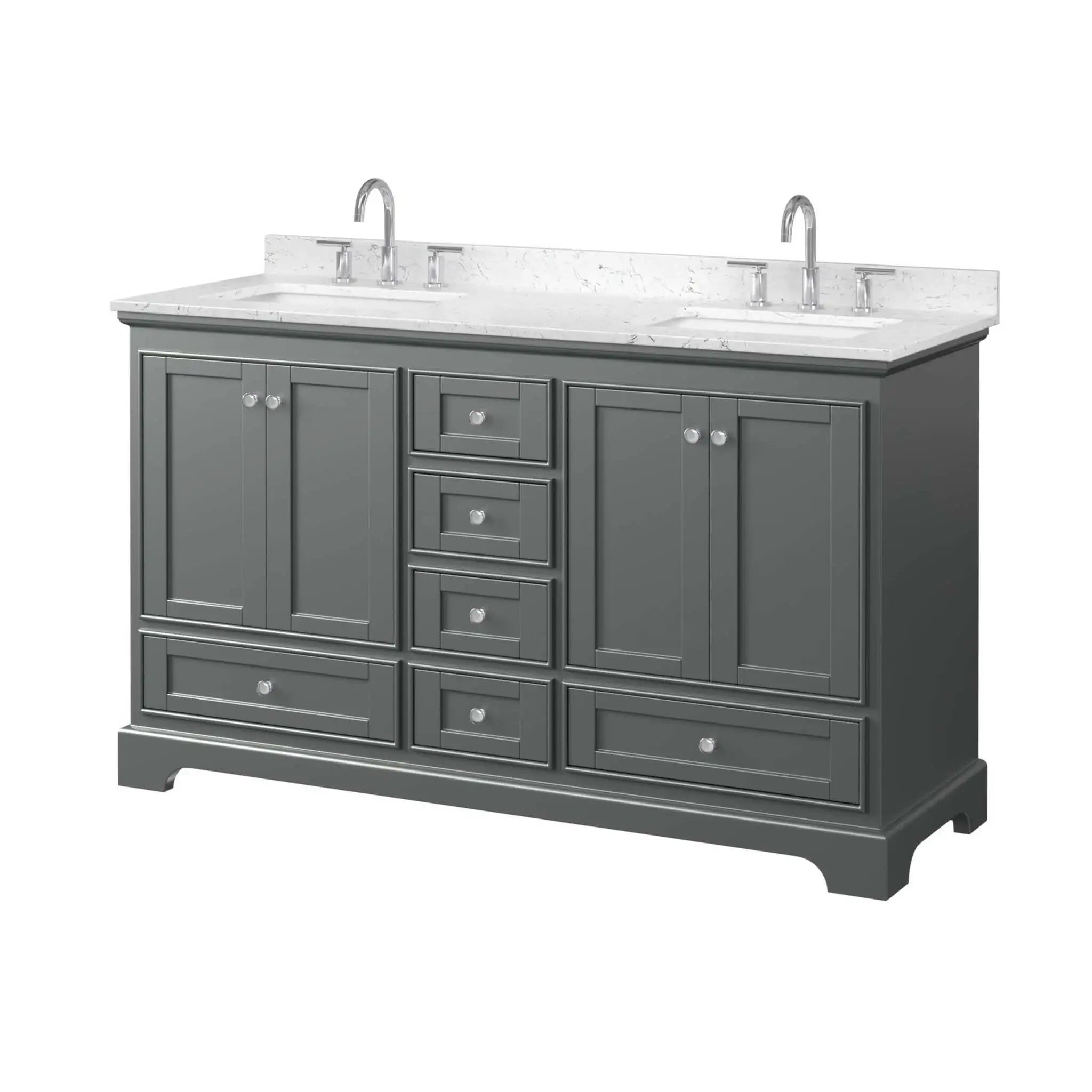 60" Deborah Double Bathroom Vanity in Dark Gray with Polished Chrome Trim by Wyndham