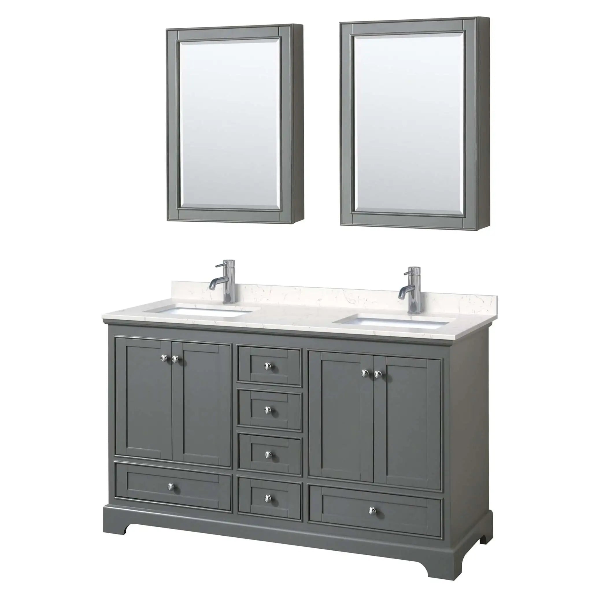 60" Deborah Double Bathroom Vanity in Dark Gray with Polished Chrome Trim & Medicine Cabinet by Wyndham