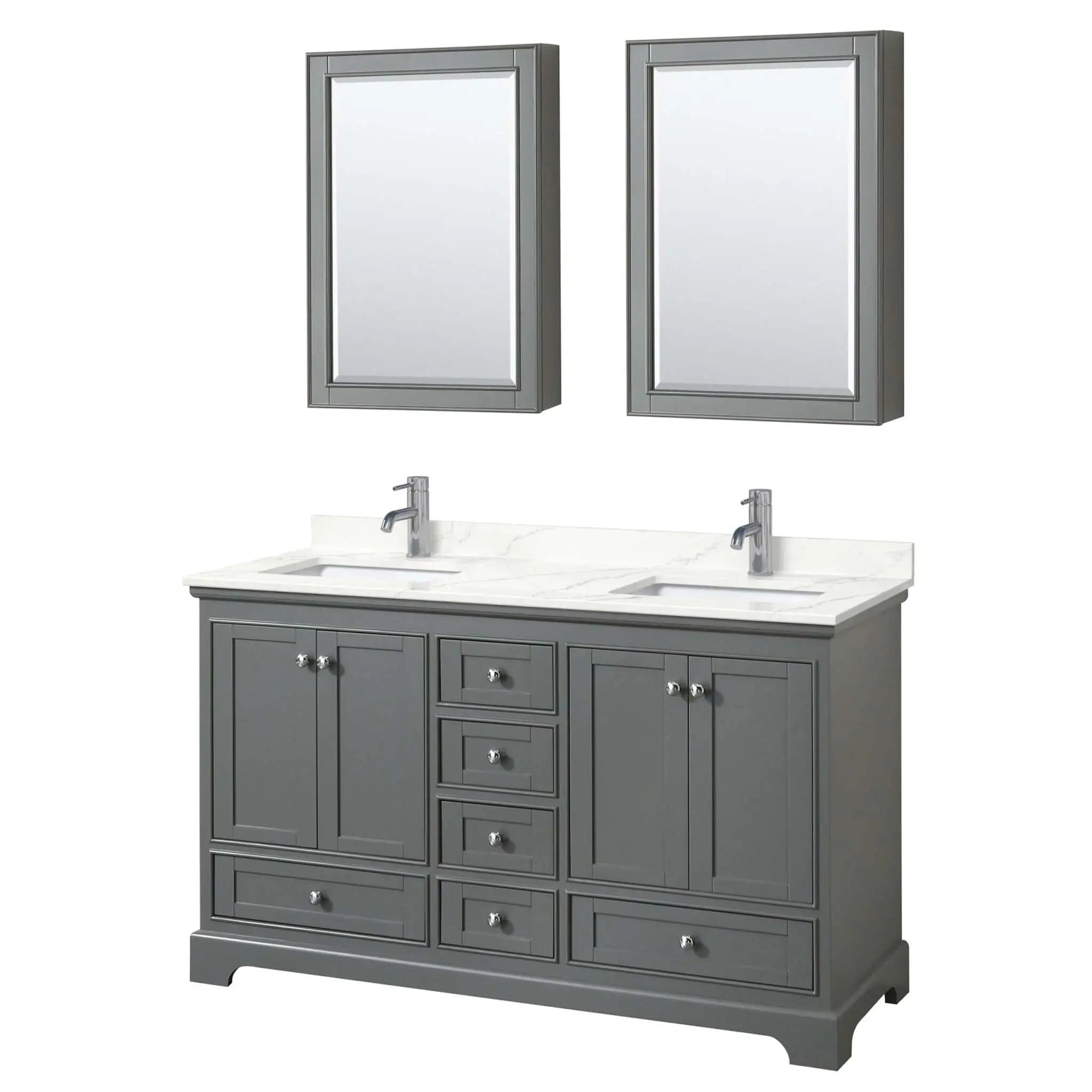 60" Deborah Double Bathroom Vanity in Dark Gray with Polished Chrome Trim & Medicine Cabinet by Wyndham