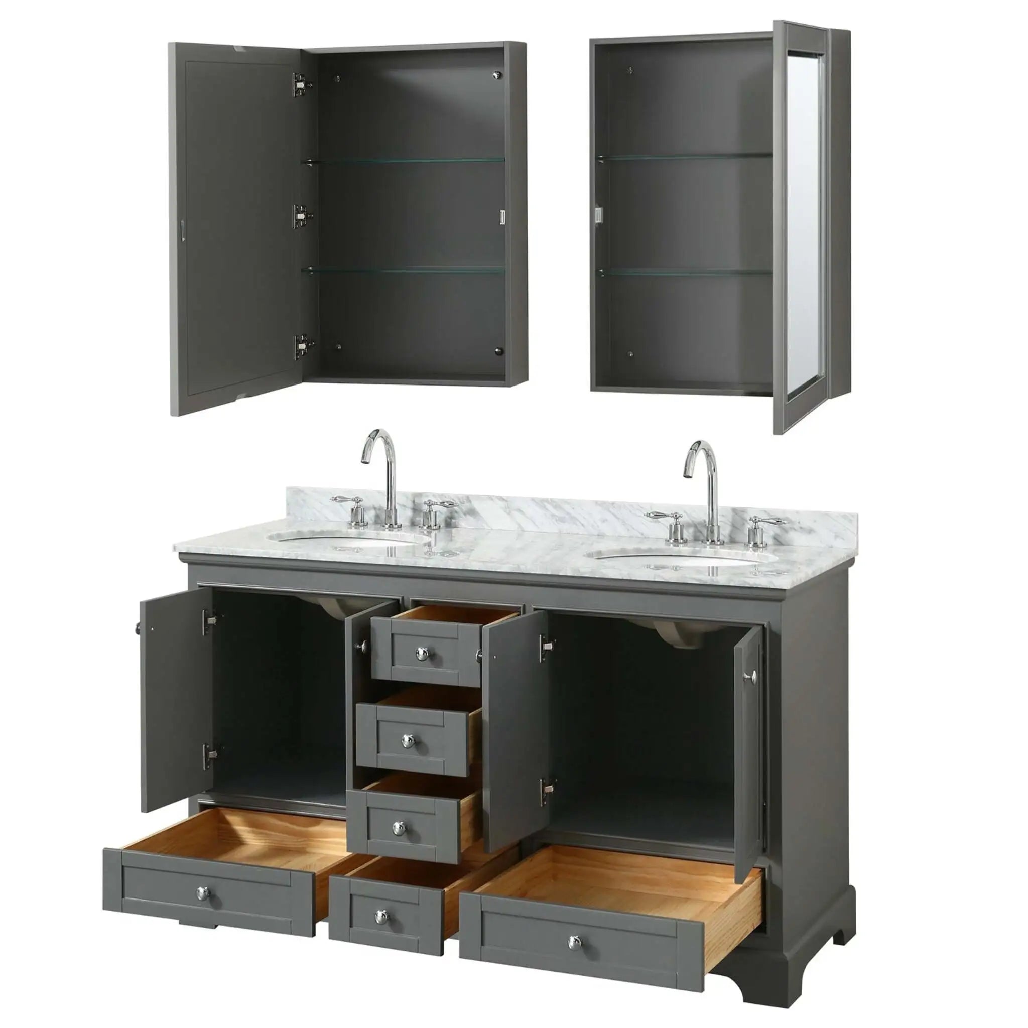 60" Deborah Double Bathroom Vanity in Dark Gray with Polished Chrome Trim & Medicine Cabinet by Wyndham