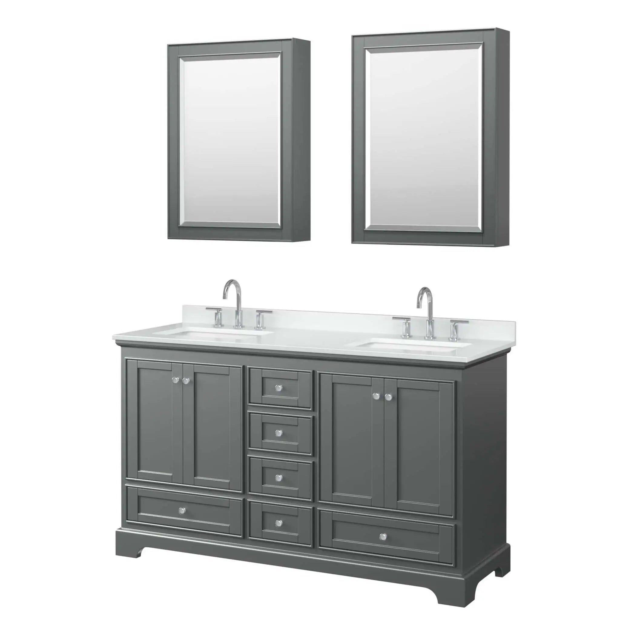 60" Deborah Double Bathroom Vanity in Dark Gray with Polished Chrome Trim & Medicine Cabinet by Wyndham