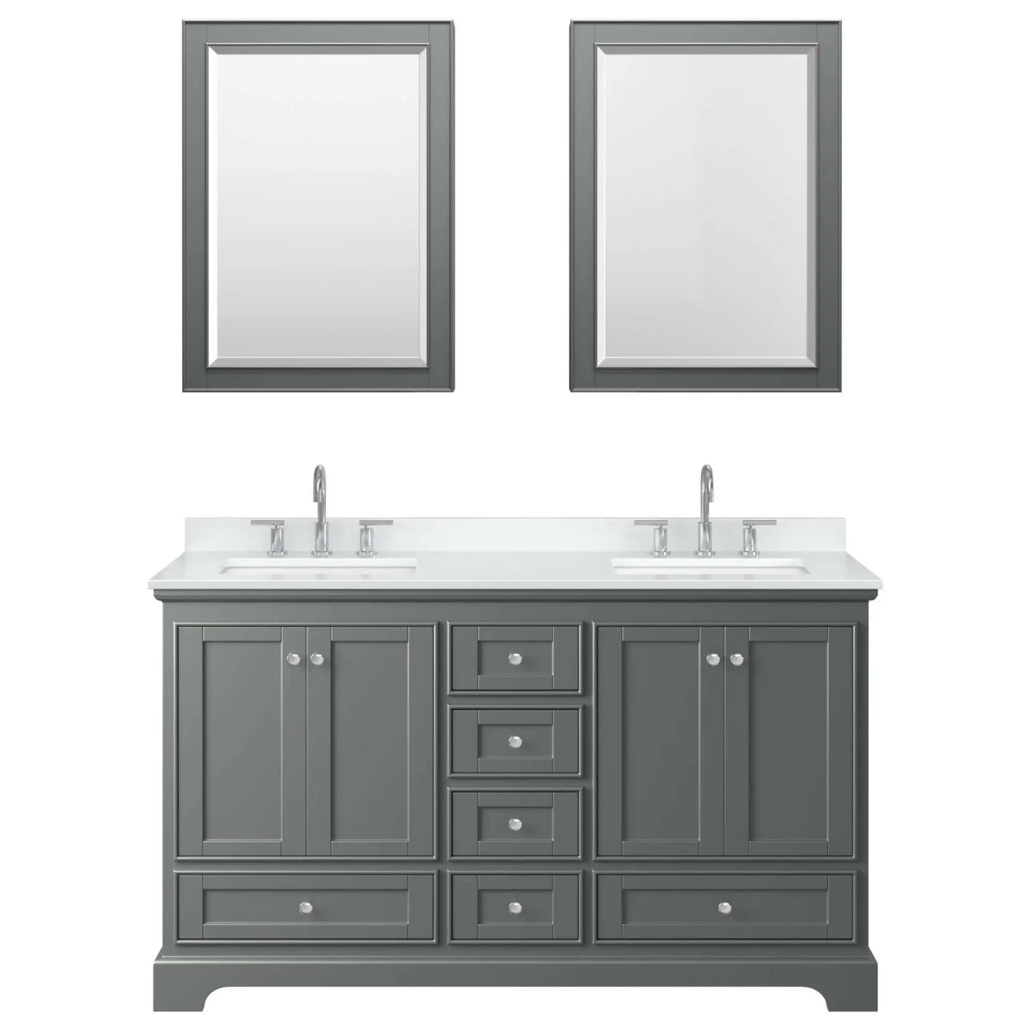 60" Deborah Double Bathroom Vanity in Dark Gray with Polished Chrome Trim & Medicine Cabinet by Wyndham