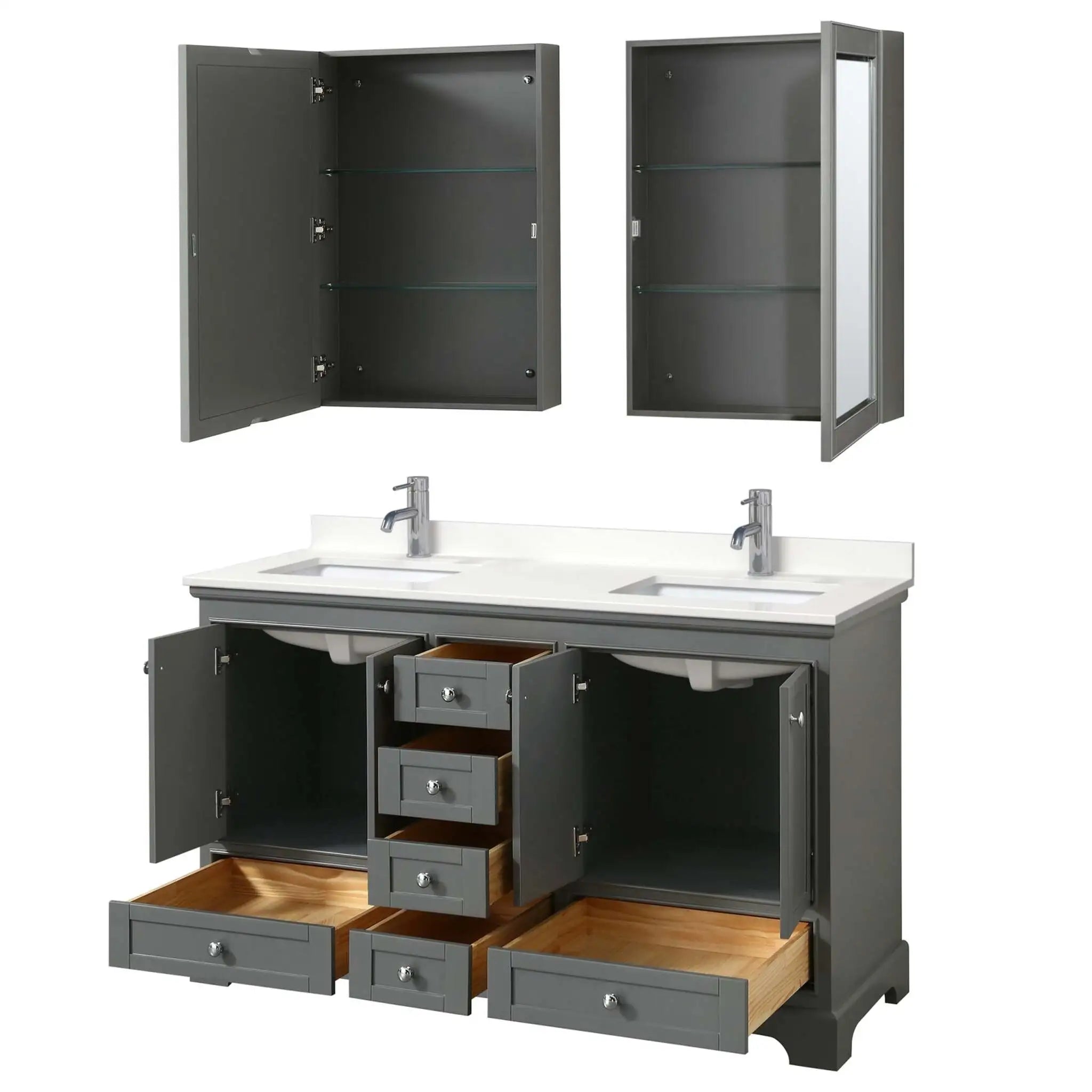 60" Deborah Double Bathroom Vanity in Dark Gray with Polished Chrome Trim & Medicine Cabinet by Wyndham