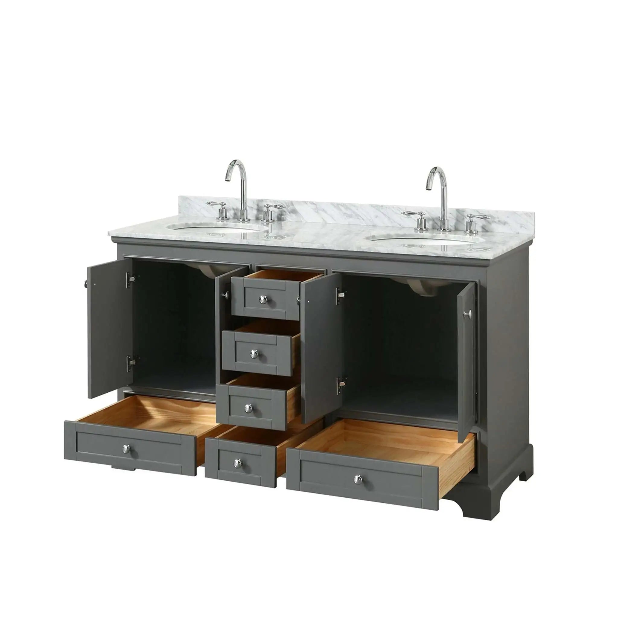 60" Deborah Double Bathroom Vanity in Dark Gray with Polished Chrome Trim by Wyndham
