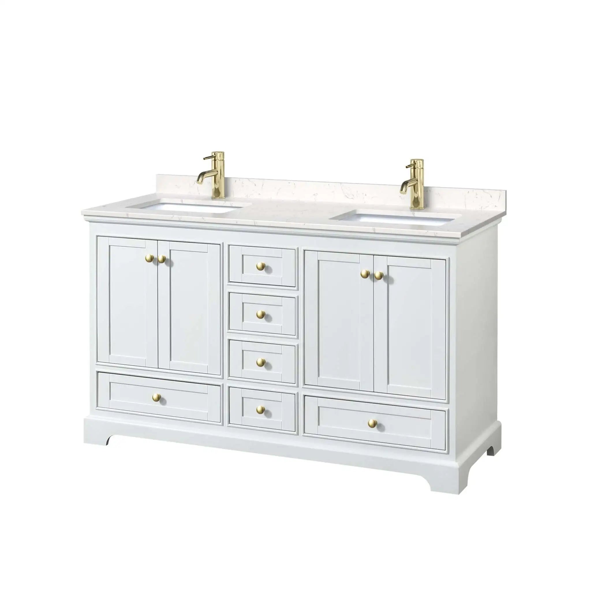 60" Deborah Double Bathroom Vanity in White with Brushed Gold Trim by Wyndham