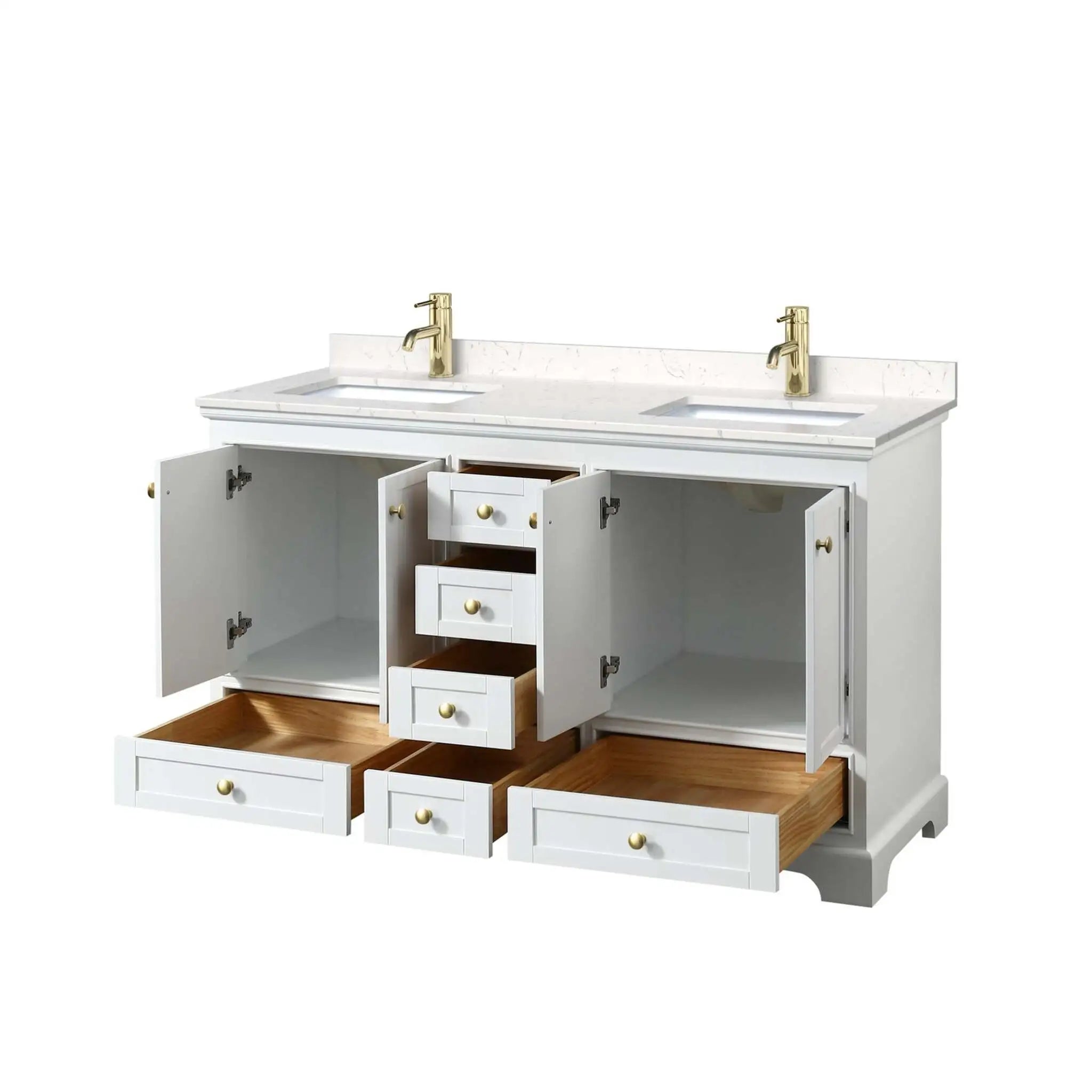 60" Deborah Double Bathroom Vanity in White with Brushed Gold Trim by Wyndham