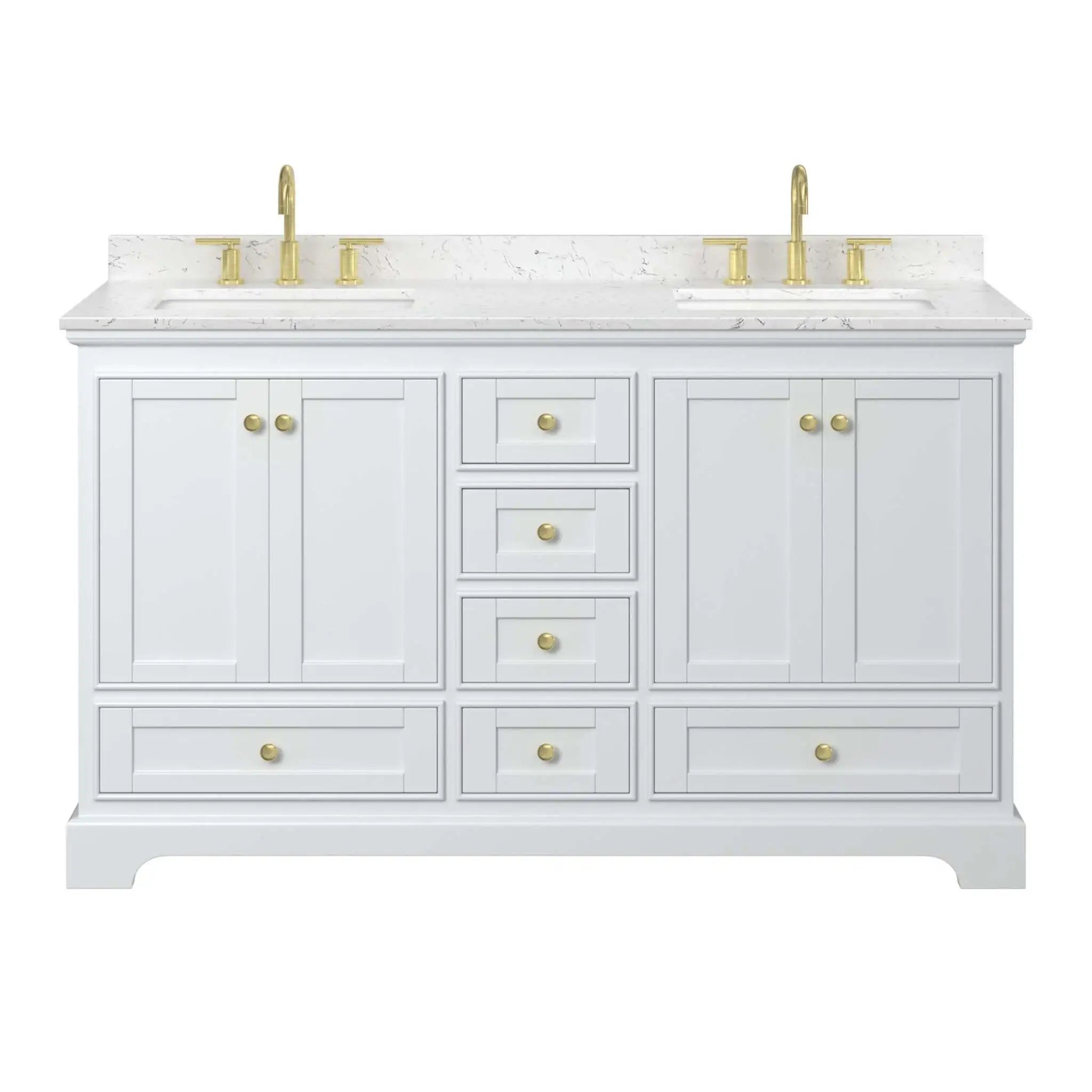 60" Deborah Double Bathroom Vanity in White with Brushed Gold Trim by Wyndham