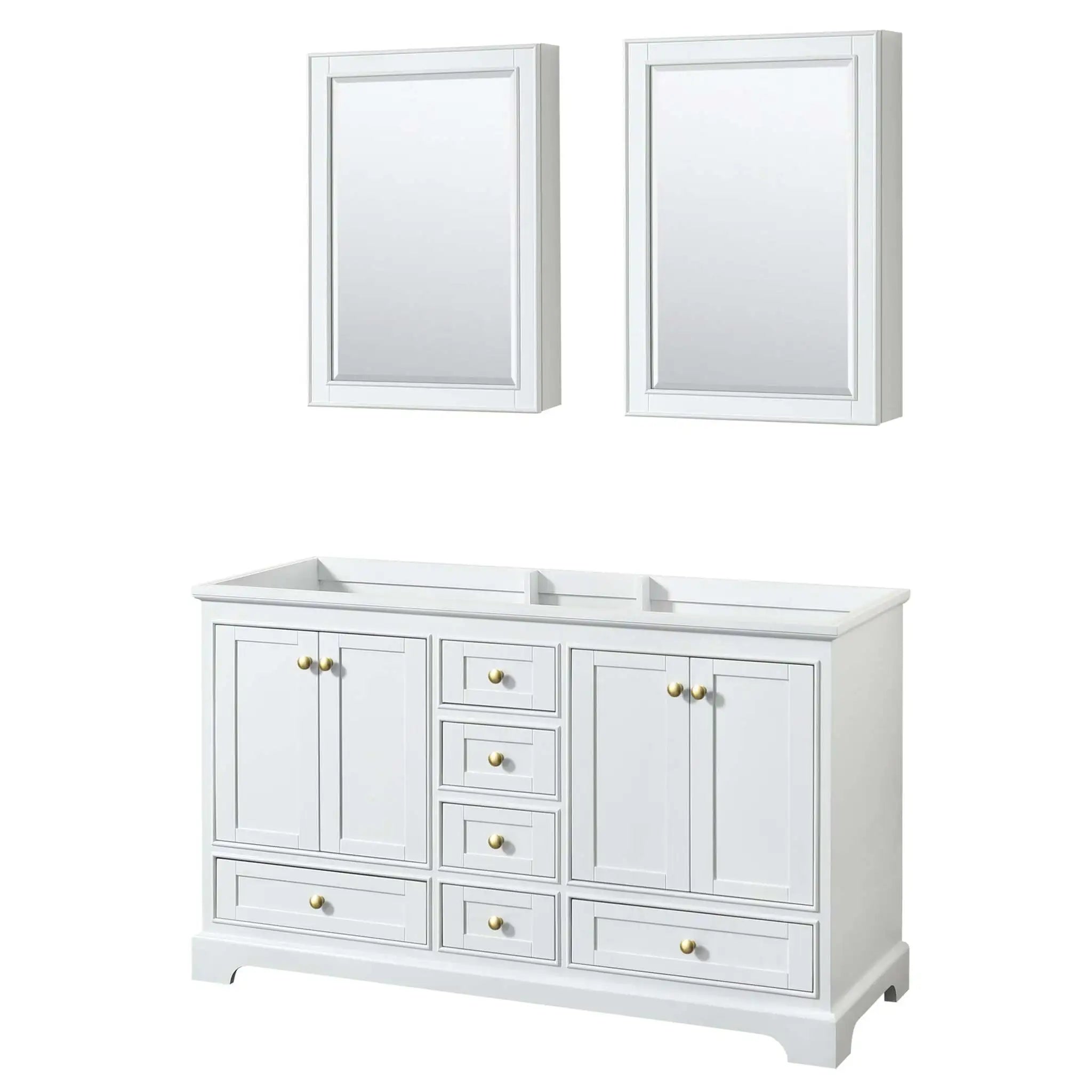 60" Deborah Double Bathroom Vanity in White with Brushed Gold Trim & Medicine Cabinet by Wyndham
