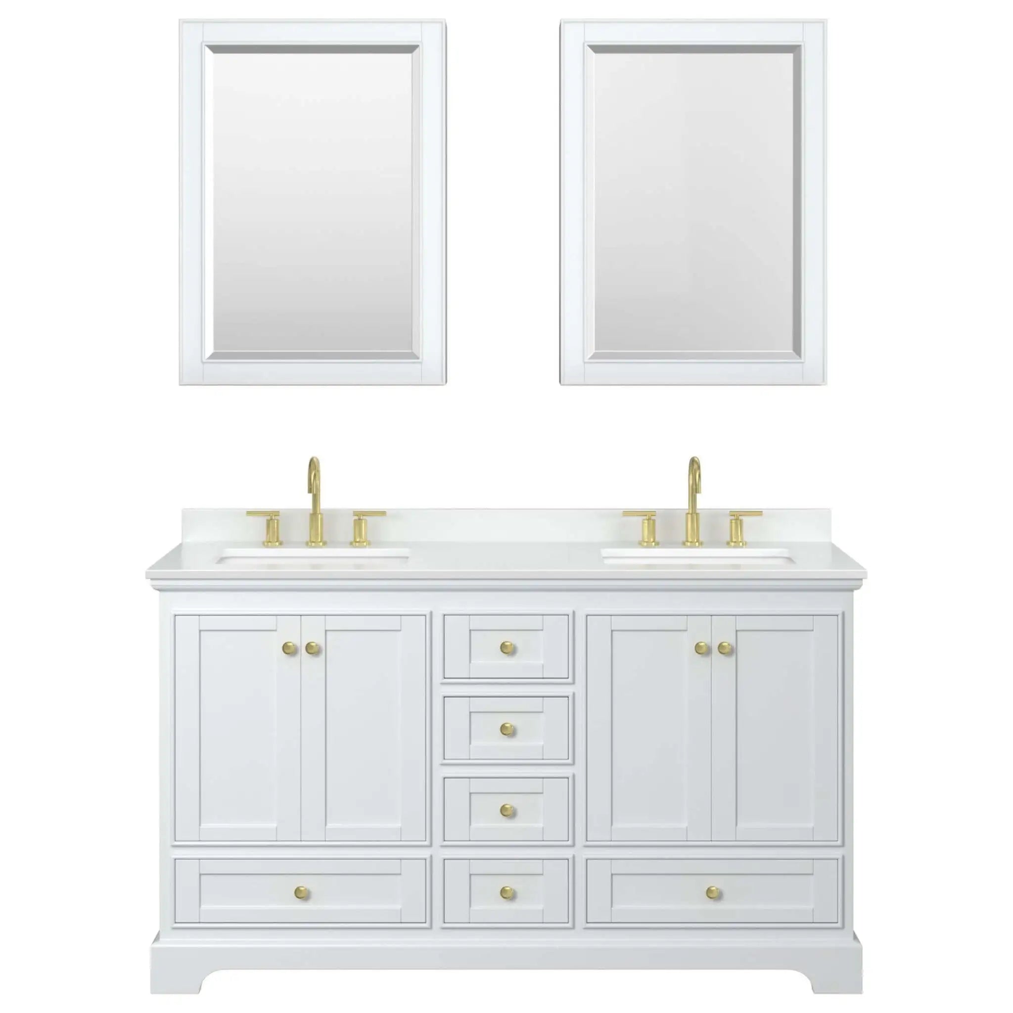 60" Deborah Double Bathroom Vanity in White with Brushed Gold Trim & Medicine Cabinet by Wyndham