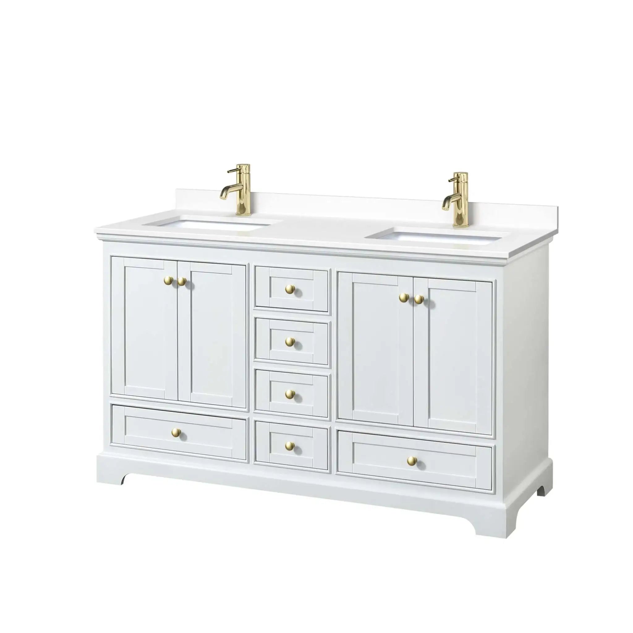 60" Deborah Double Bathroom Vanity in White with Brushed Gold Trim by Wyndham