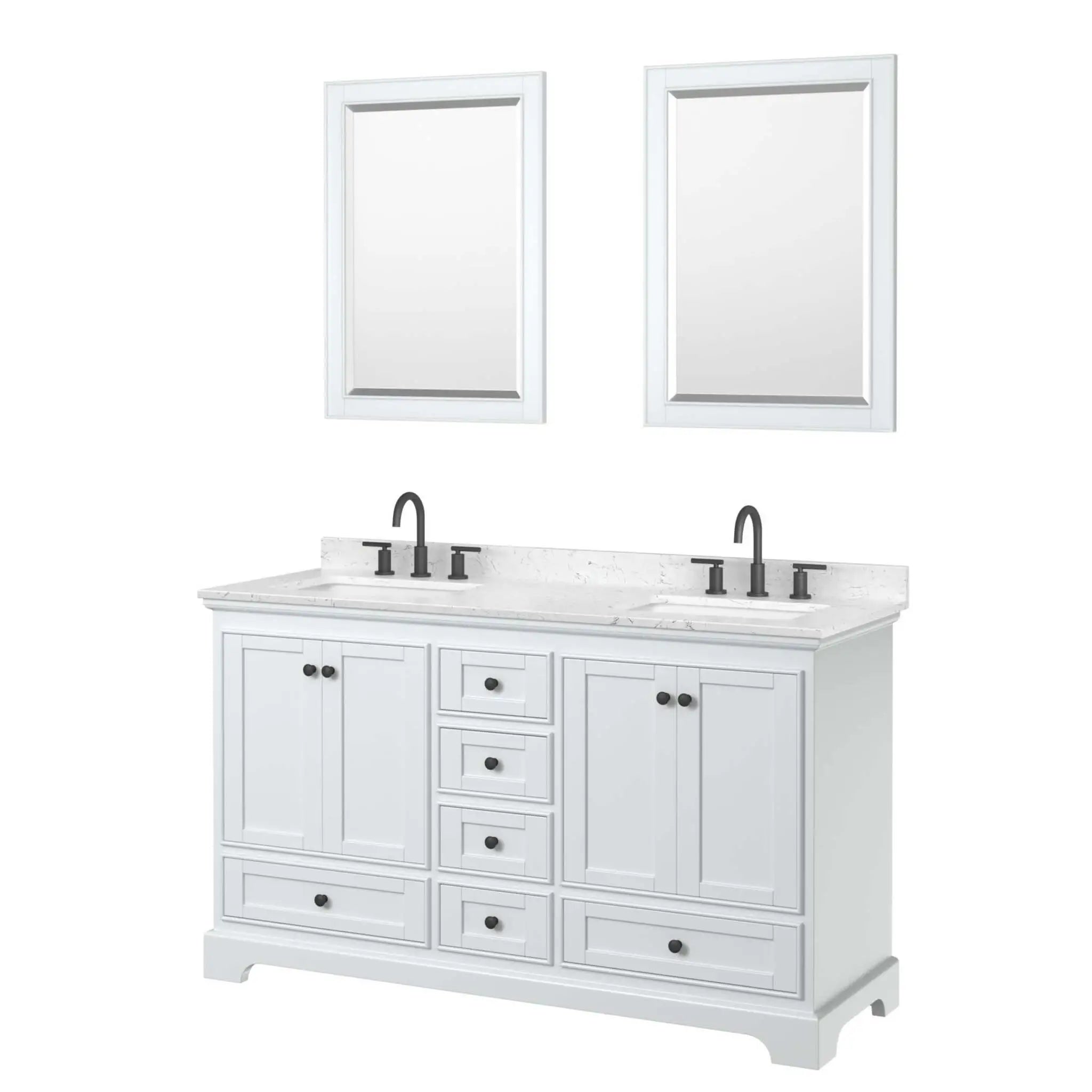 60" Deborah Double Bathroom Vanity in White with Matte Black Trim & 24" Mirror by Wyndham