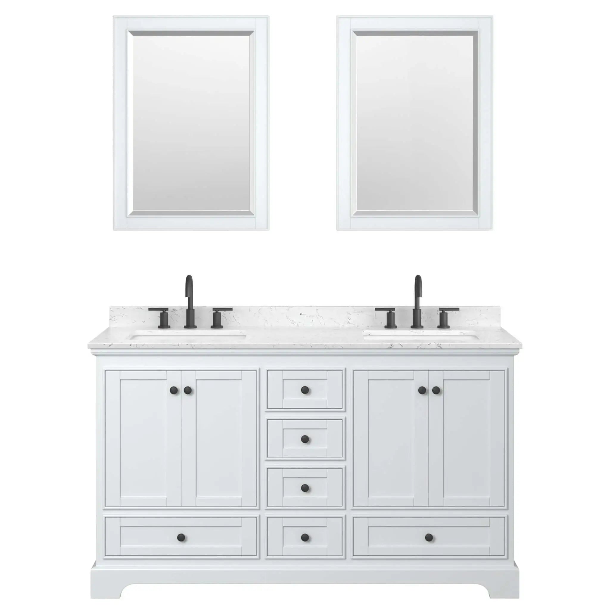 60" Deborah Double Bathroom Vanity in White with Matte Black Trim & 24" Mirror by Wyndham