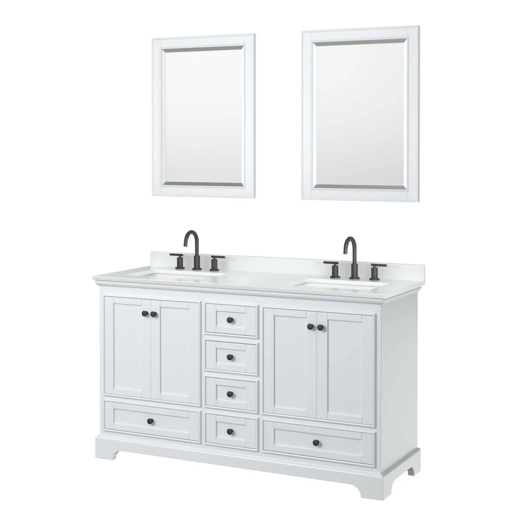60" Deborah Double Bathroom Vanity in White with Matte Black Trim & 24" Mirror by Wyndham