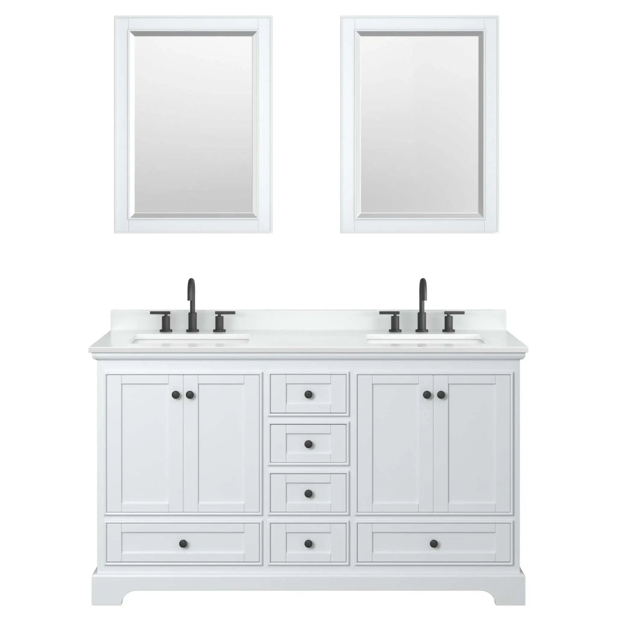 60" Deborah Double Bathroom Vanity in White with Matte Black Trim & 24" Mirror by Wyndham