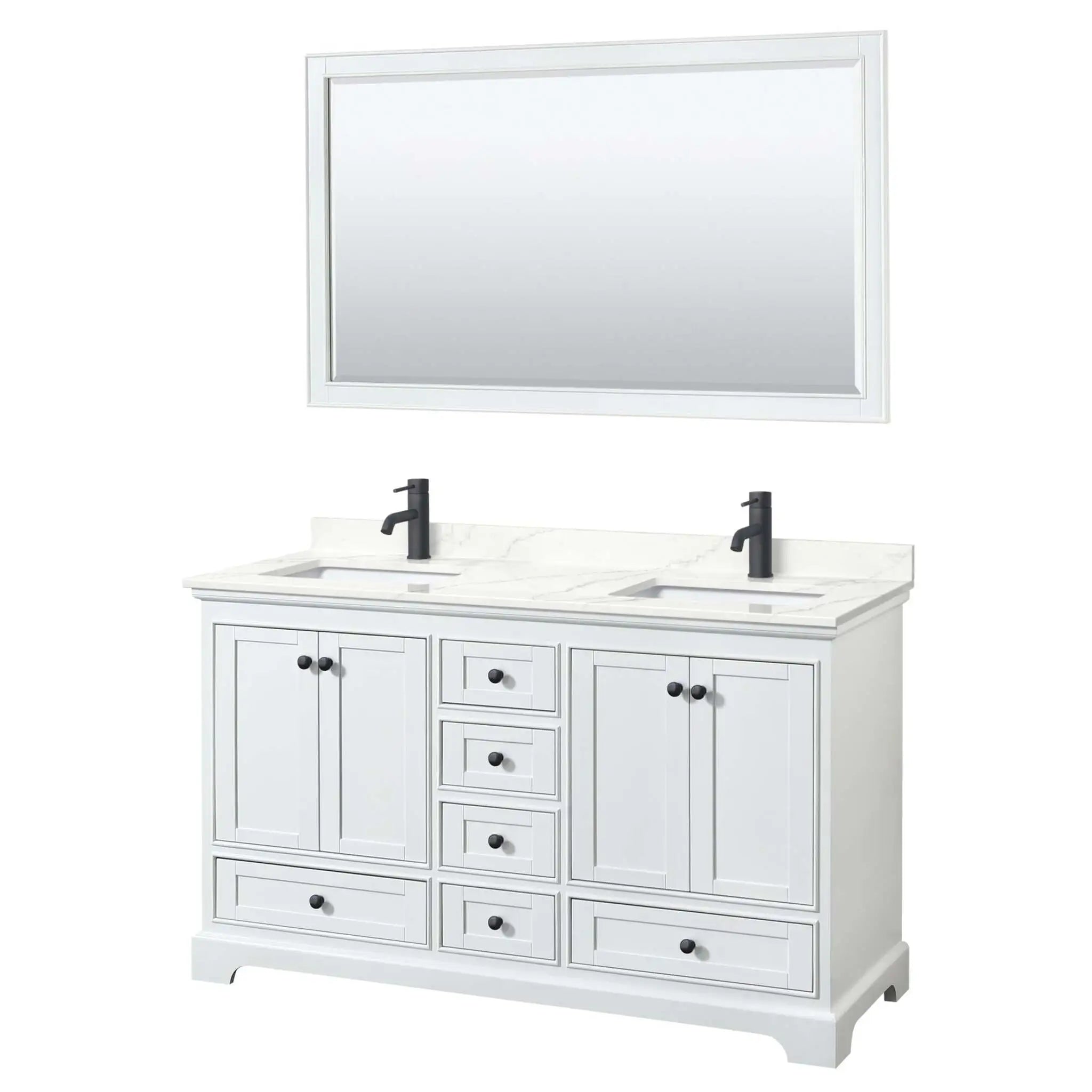 60" Deborah Double Bathroom Vanity in White with Matte Black Trim & 58" Mirror by Wyndham