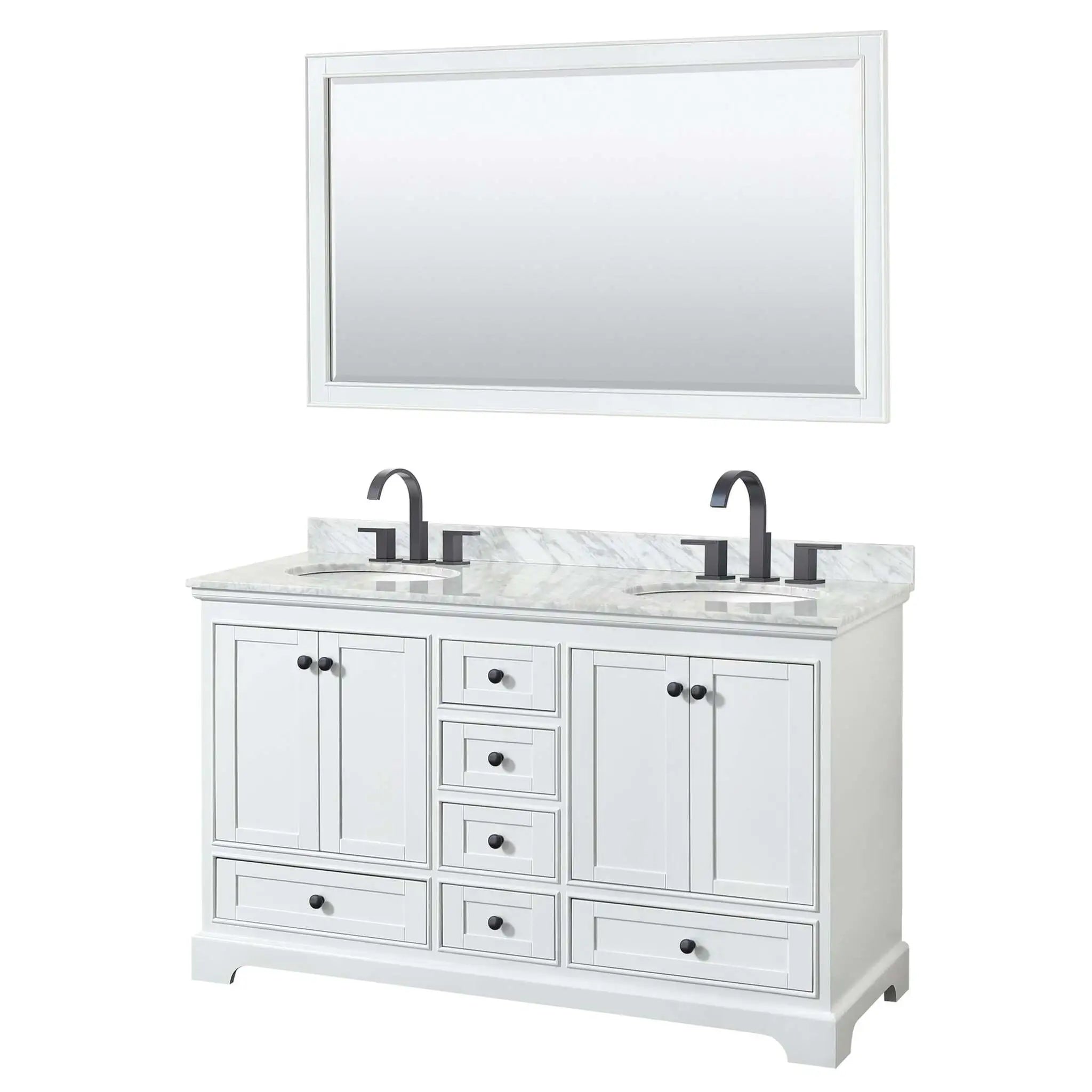60" Deborah Double Bathroom Vanity in White with Matte Black Trim & 58" Mirror by Wyndham