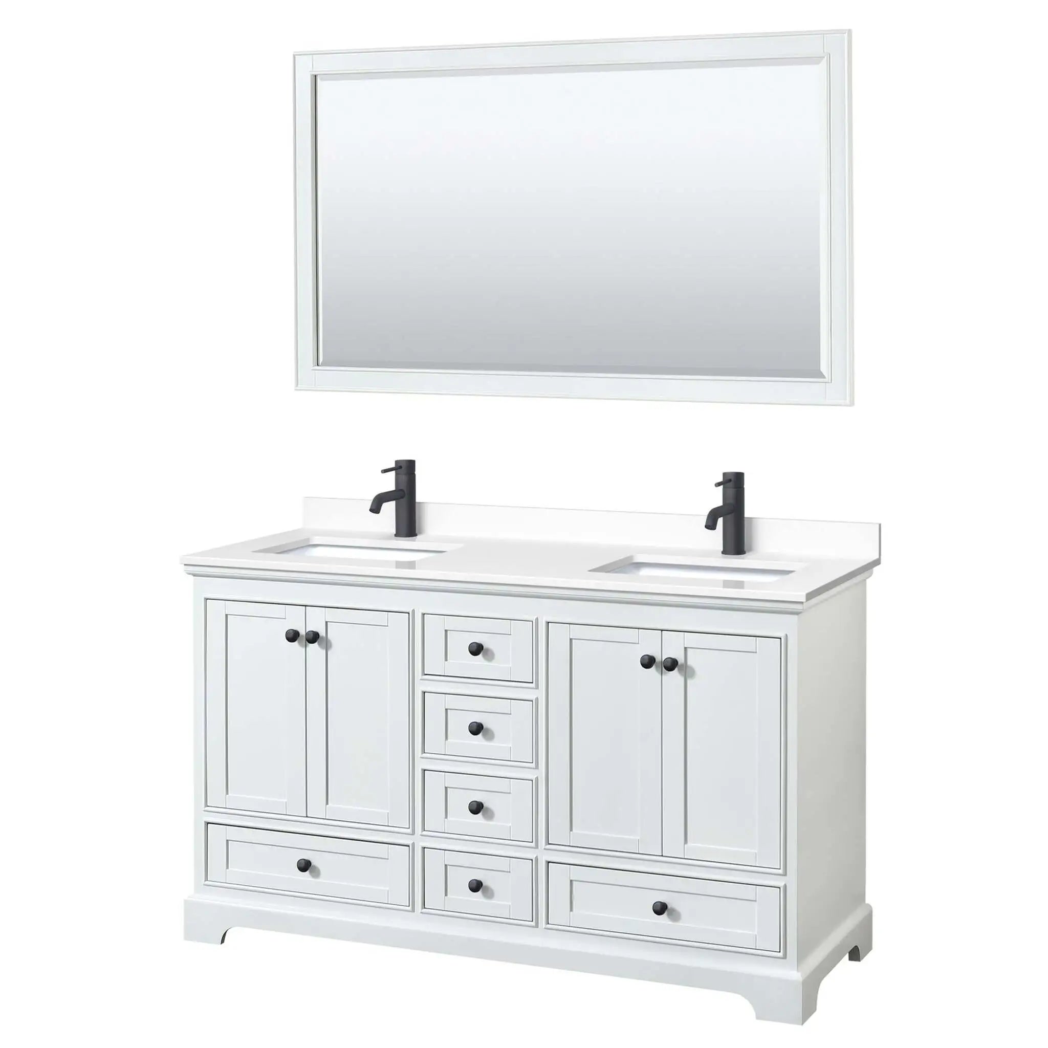60" Deborah Double Bathroom Vanity in White with Matte Black Trim & 58" Mirror by Wyndham