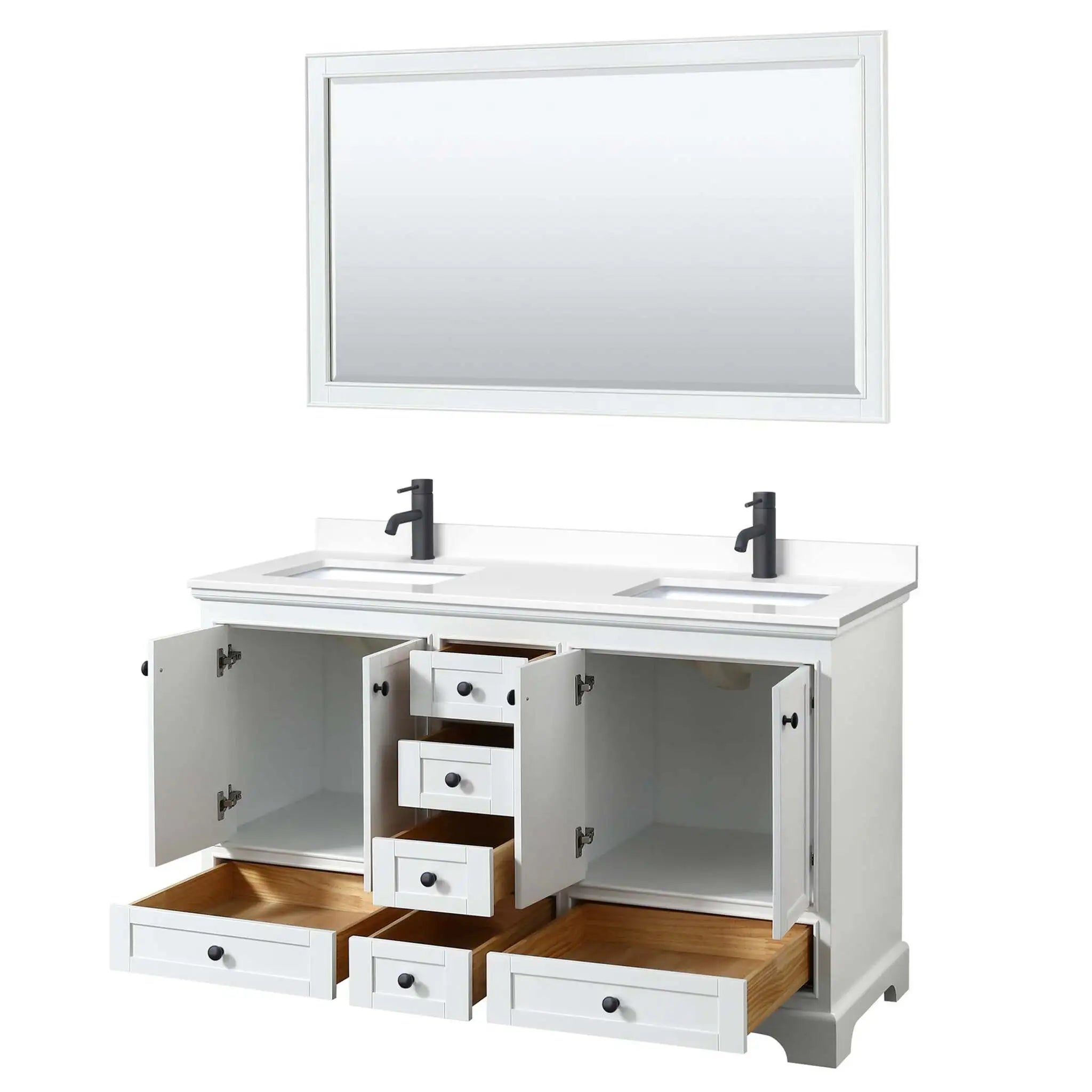 60" Deborah Double Bathroom Vanity in White with Matte Black Trim & 58" Mirror by Wyndham