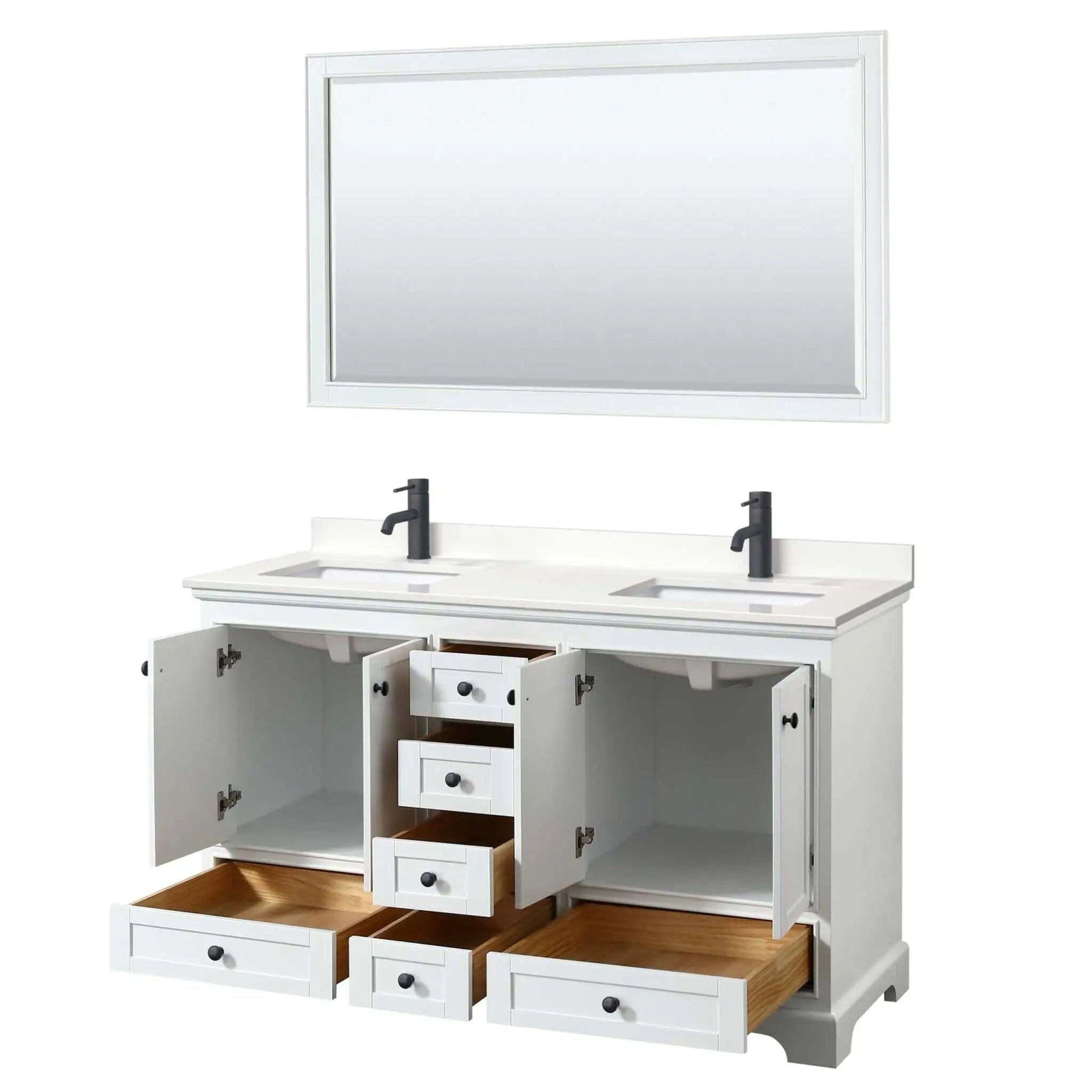 60" Deborah Double Bathroom Vanity in White with Matte Black Trim & 58" Mirror by Wyndham