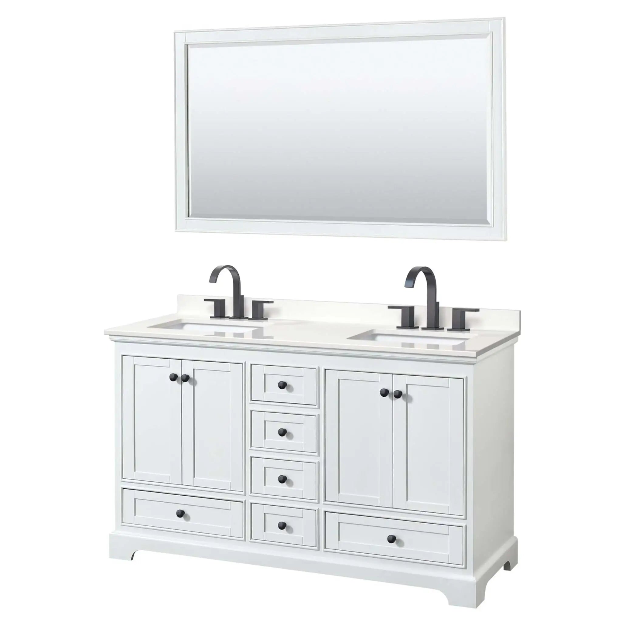 60" Deborah Double Bathroom Vanity in White with Matte Black Trim & 58" Mirror by Wyndham