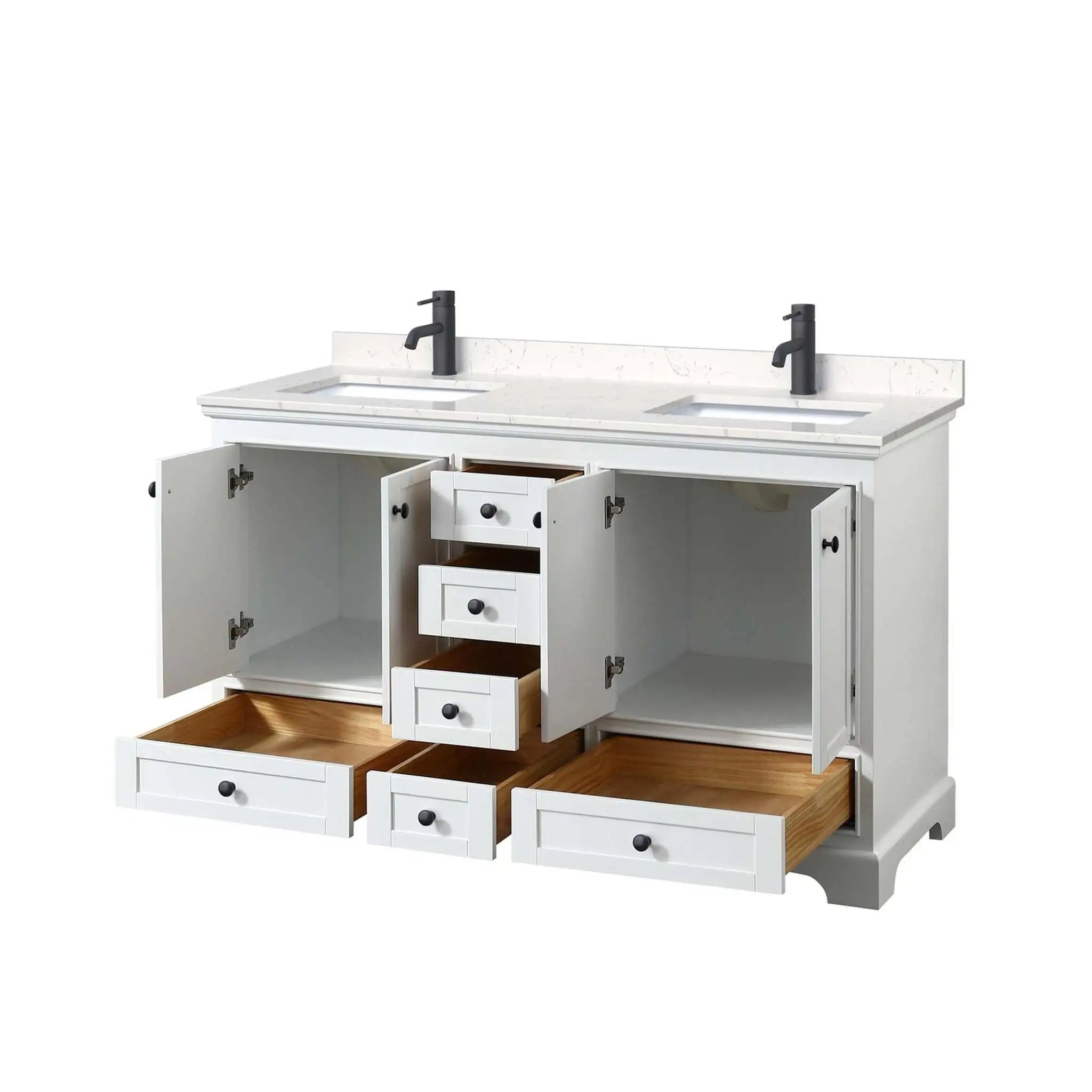 60" Deborah Double Bathroom Vanity in White with Matte Black Trim by Wyndham