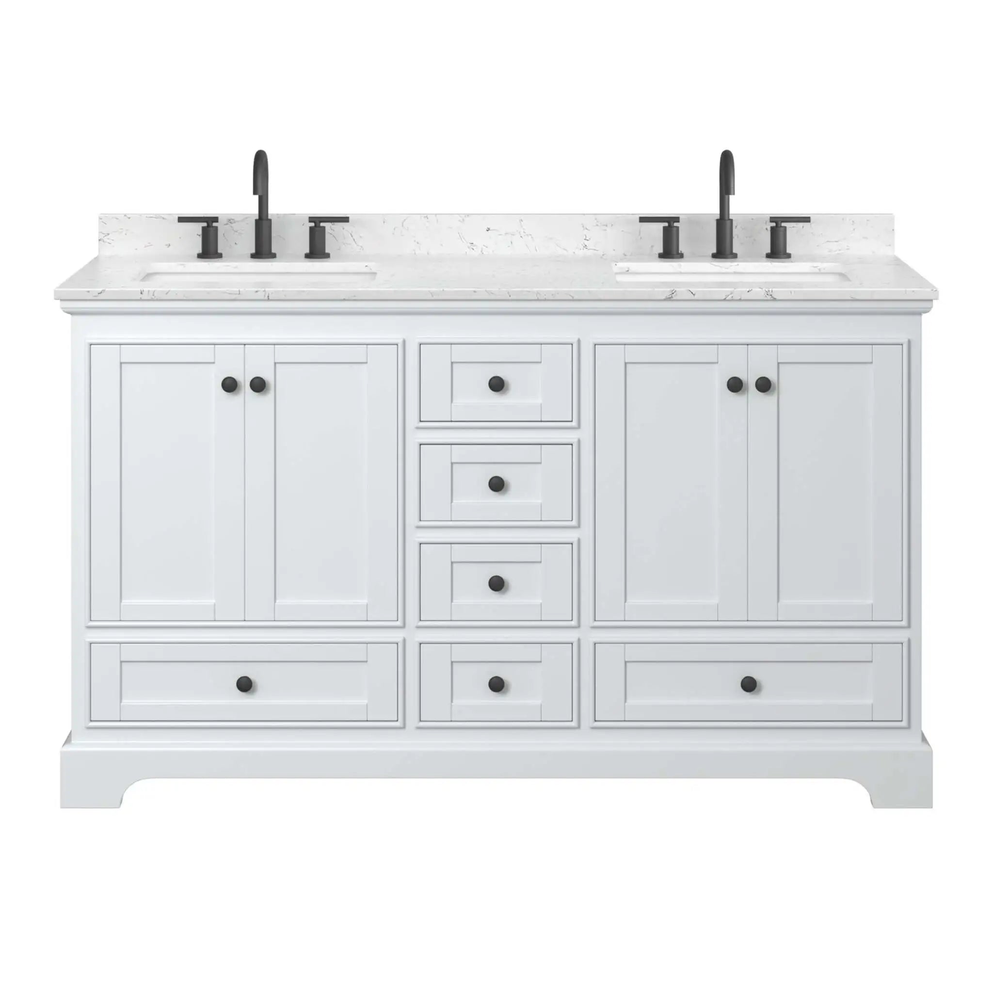 60" Deborah Double Bathroom Vanity in White with Matte Black Trim by Wyndham