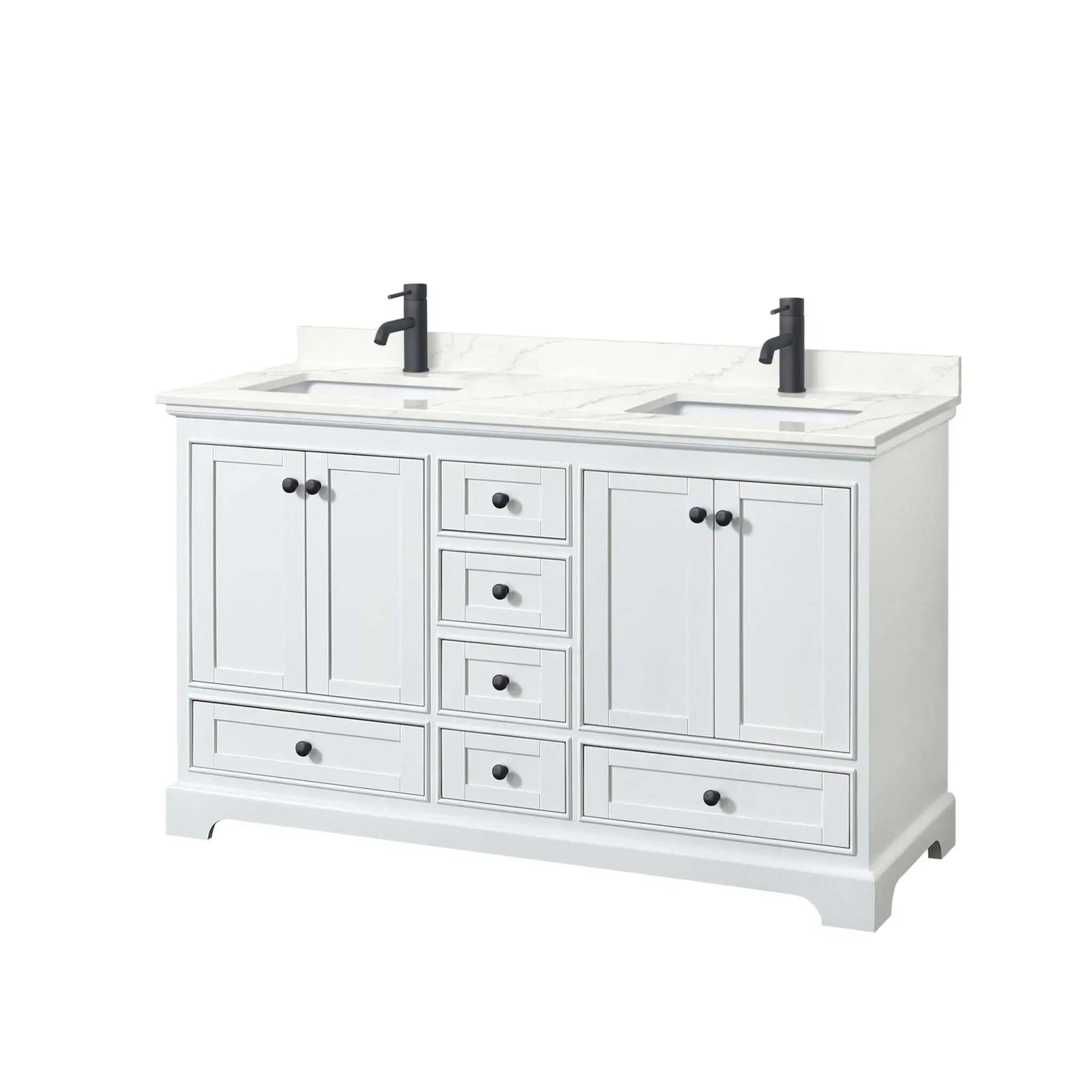 60" Deborah Double Bathroom Vanity in White with Matte Black Trim by Wyndham