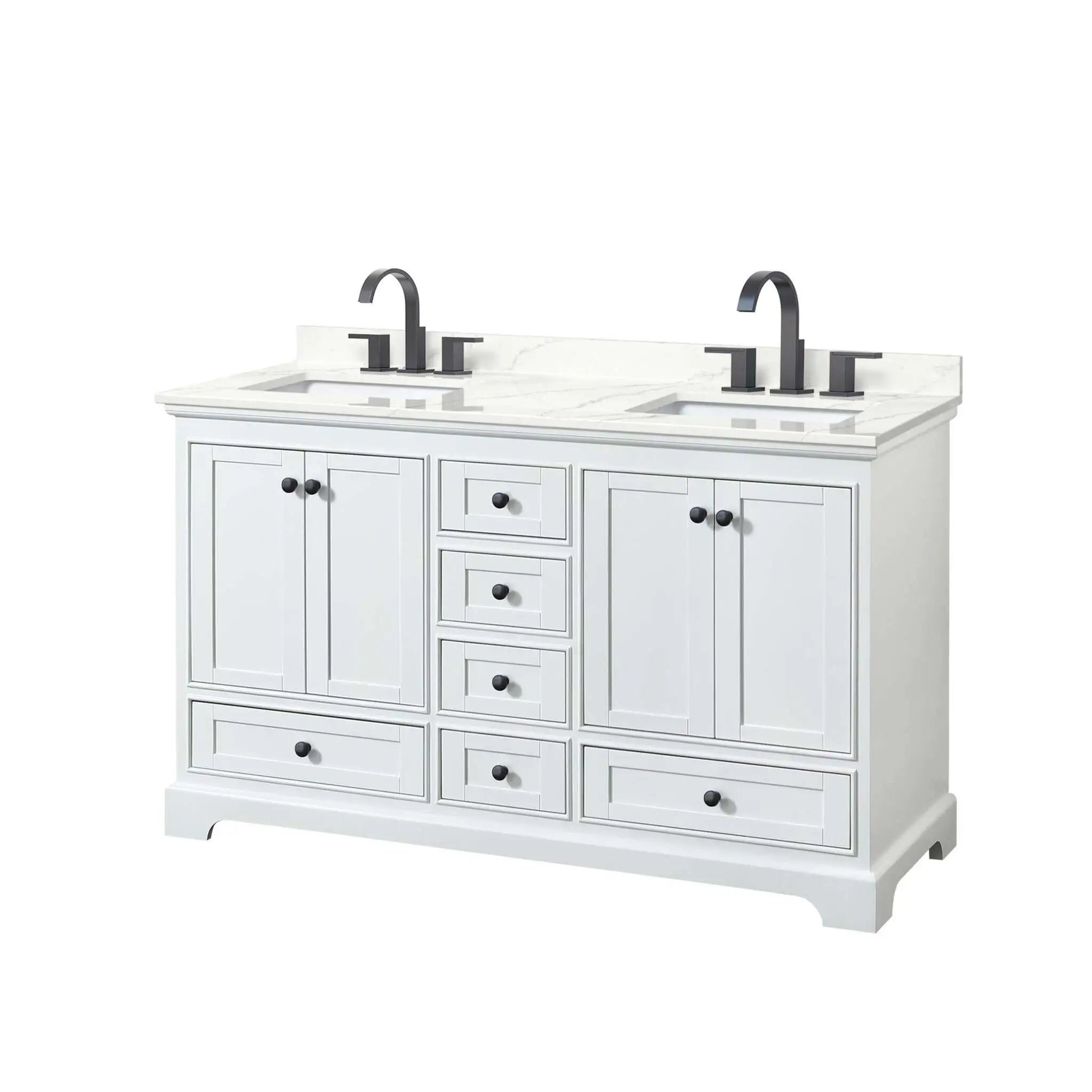 60" Deborah Double Bathroom Vanity in White with Matte Black Trim by Wyndham