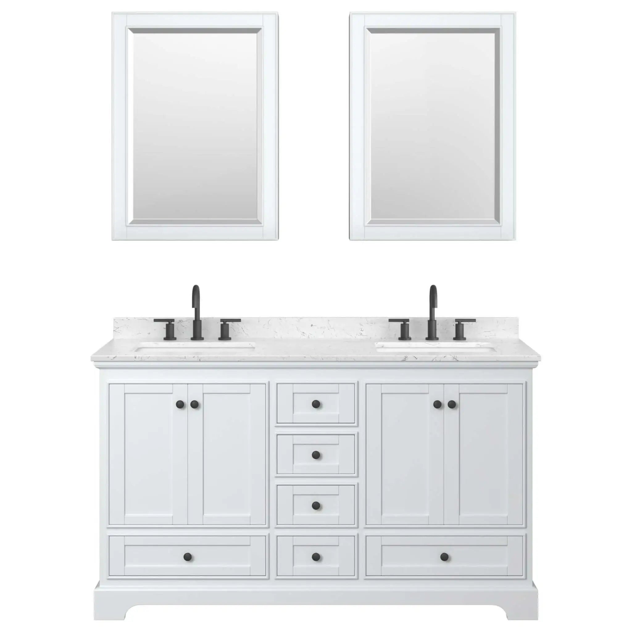 60" Deborah Double Bathroom Vanity in White with Matte Black Trim & Medicine Cabinet by Wyndham