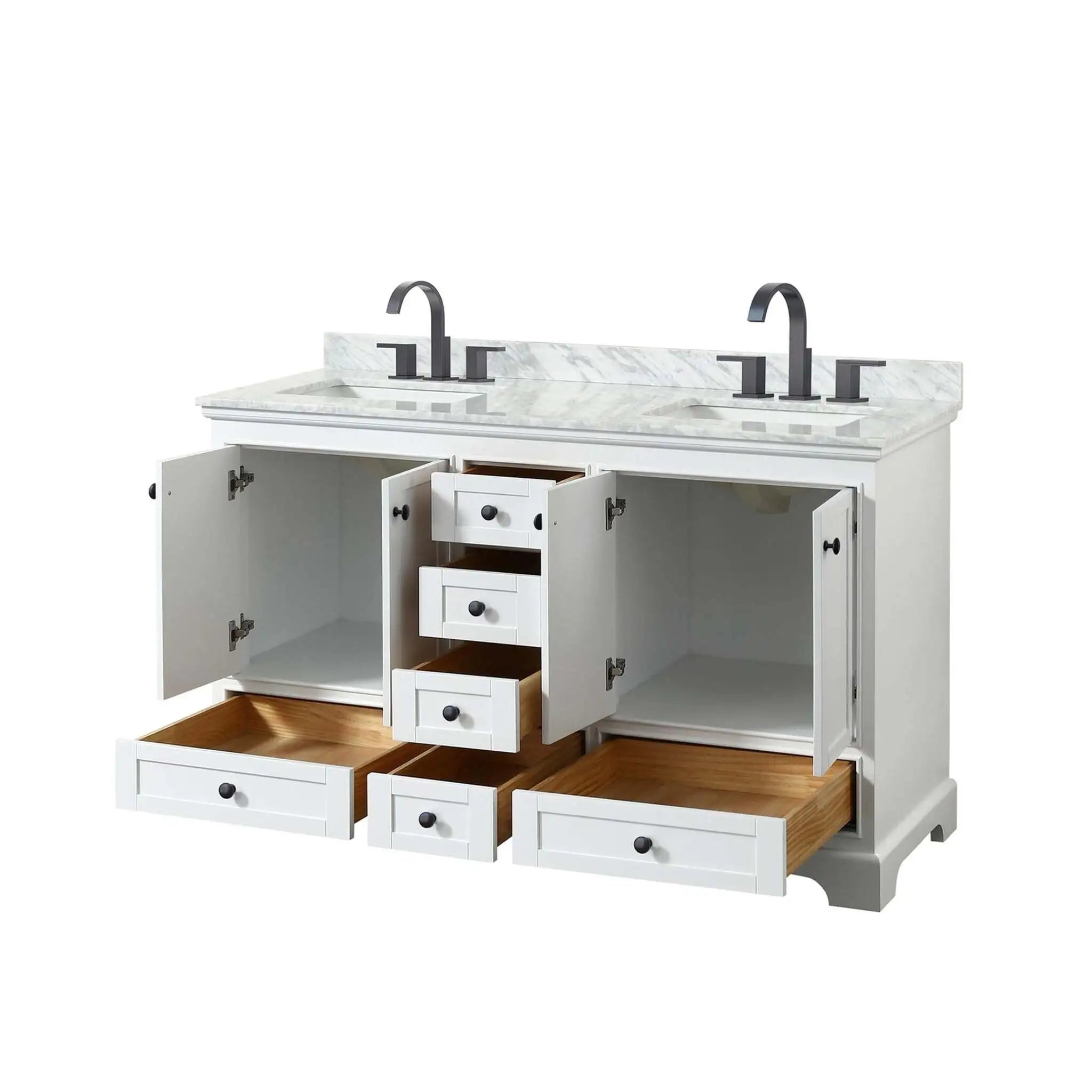 60" Deborah Double Bathroom Vanity in White with Matte Black Trim by Wyndham