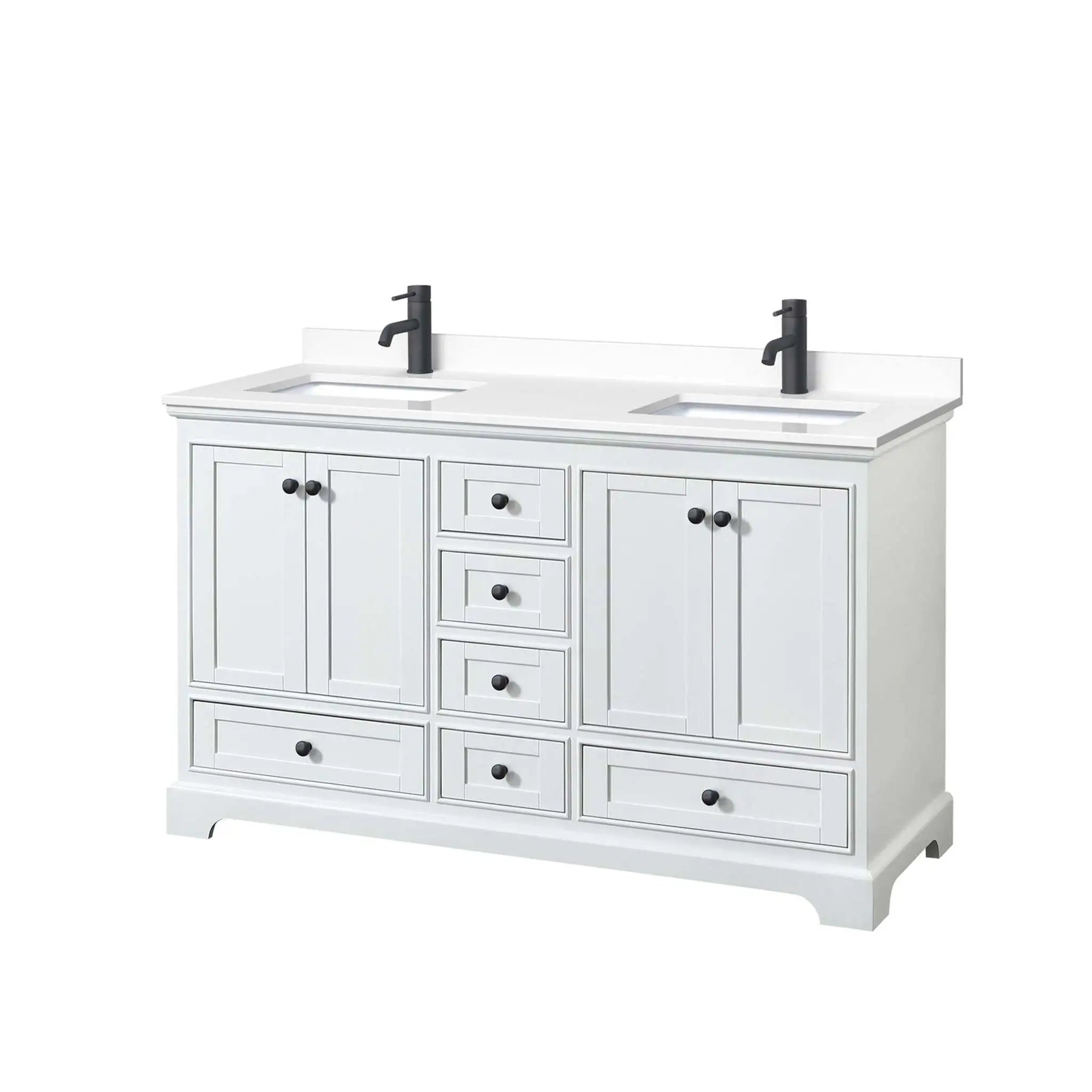 60" Deborah Double Bathroom Vanity in White with Matte Black Trim by Wyndham