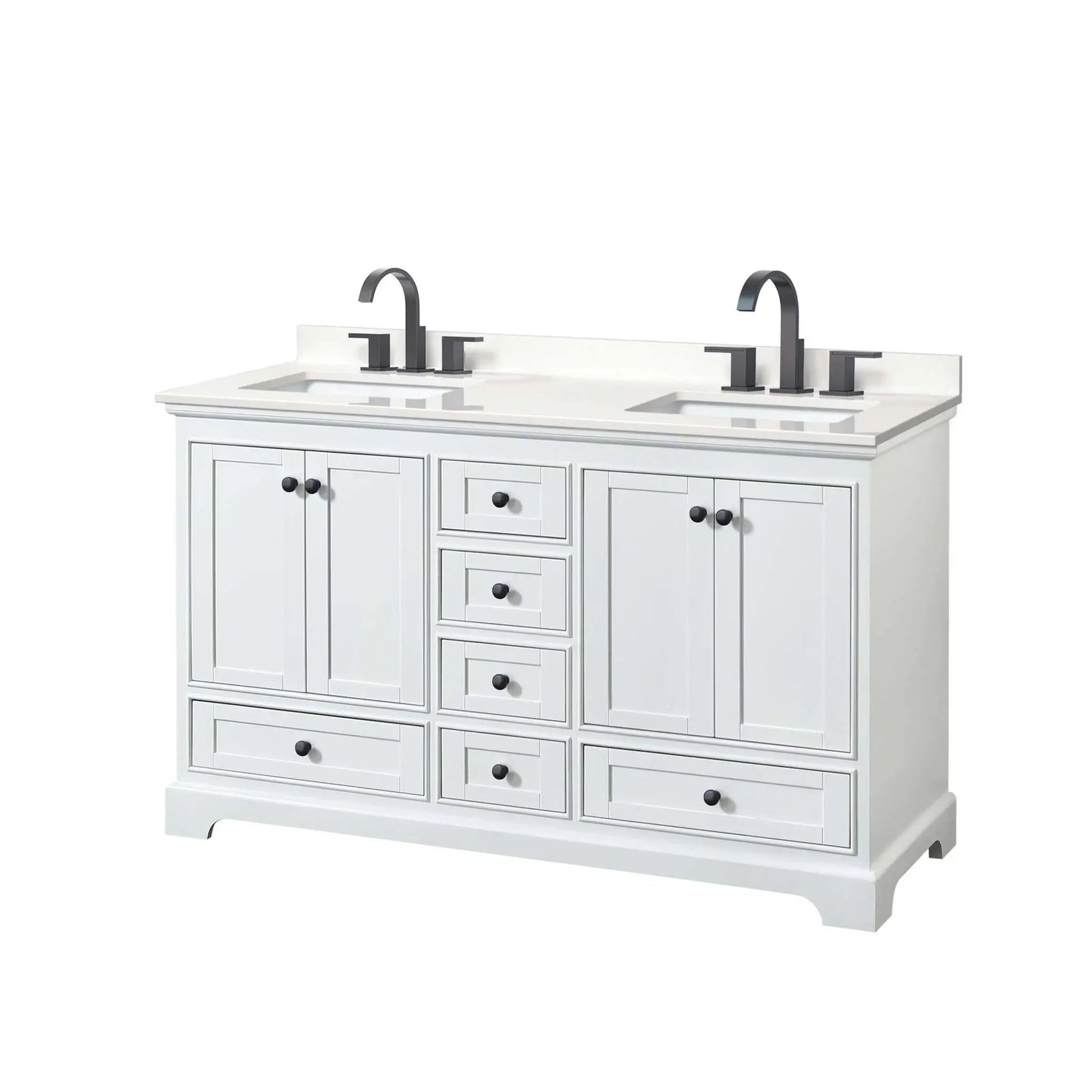 60" Deborah Double Bathroom Vanity in White with Matte Black Trim by Wyndham
