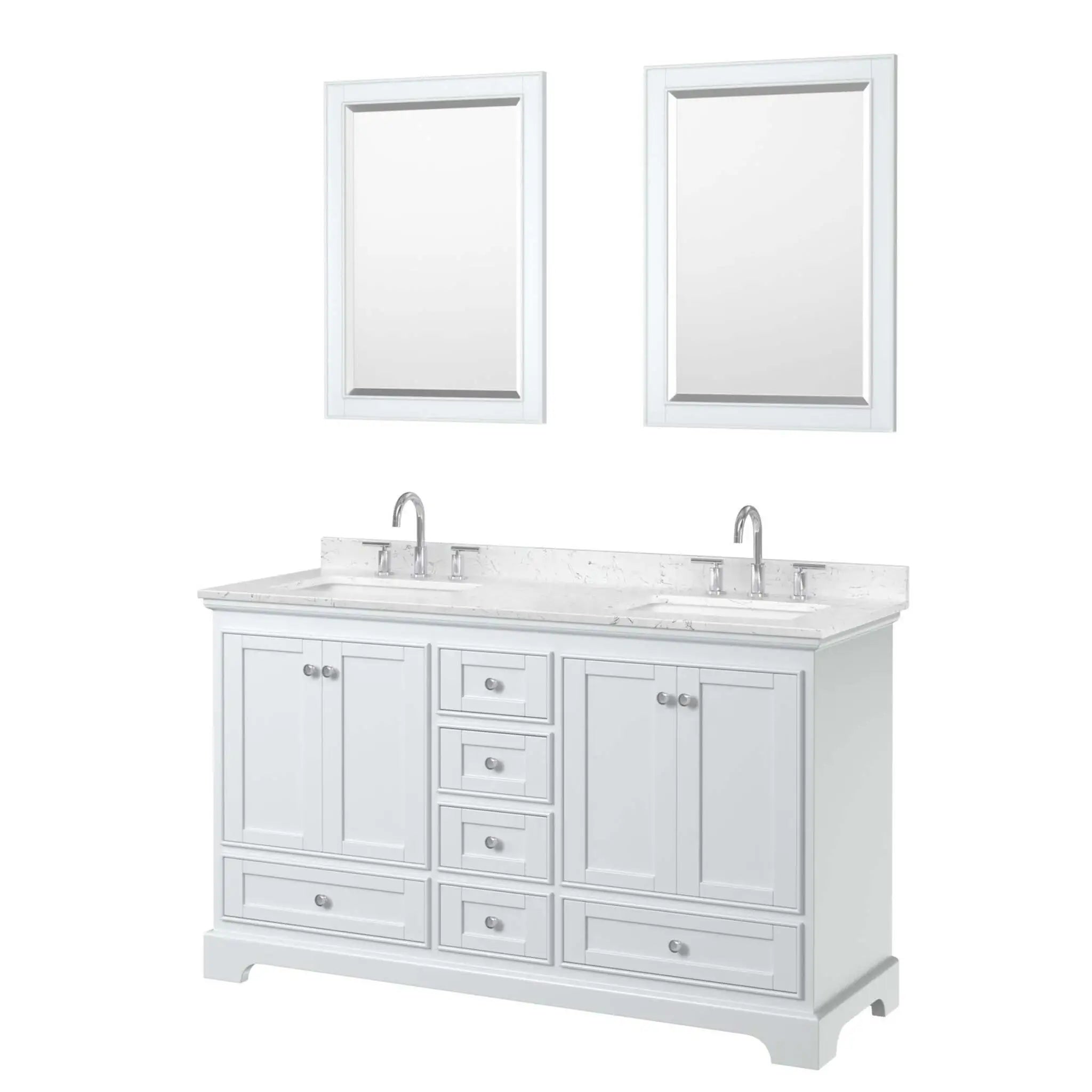 60" Deborah Double Bathroom Vanity in White with Polished Chrome Trim & 24" Mirror by Wyndham