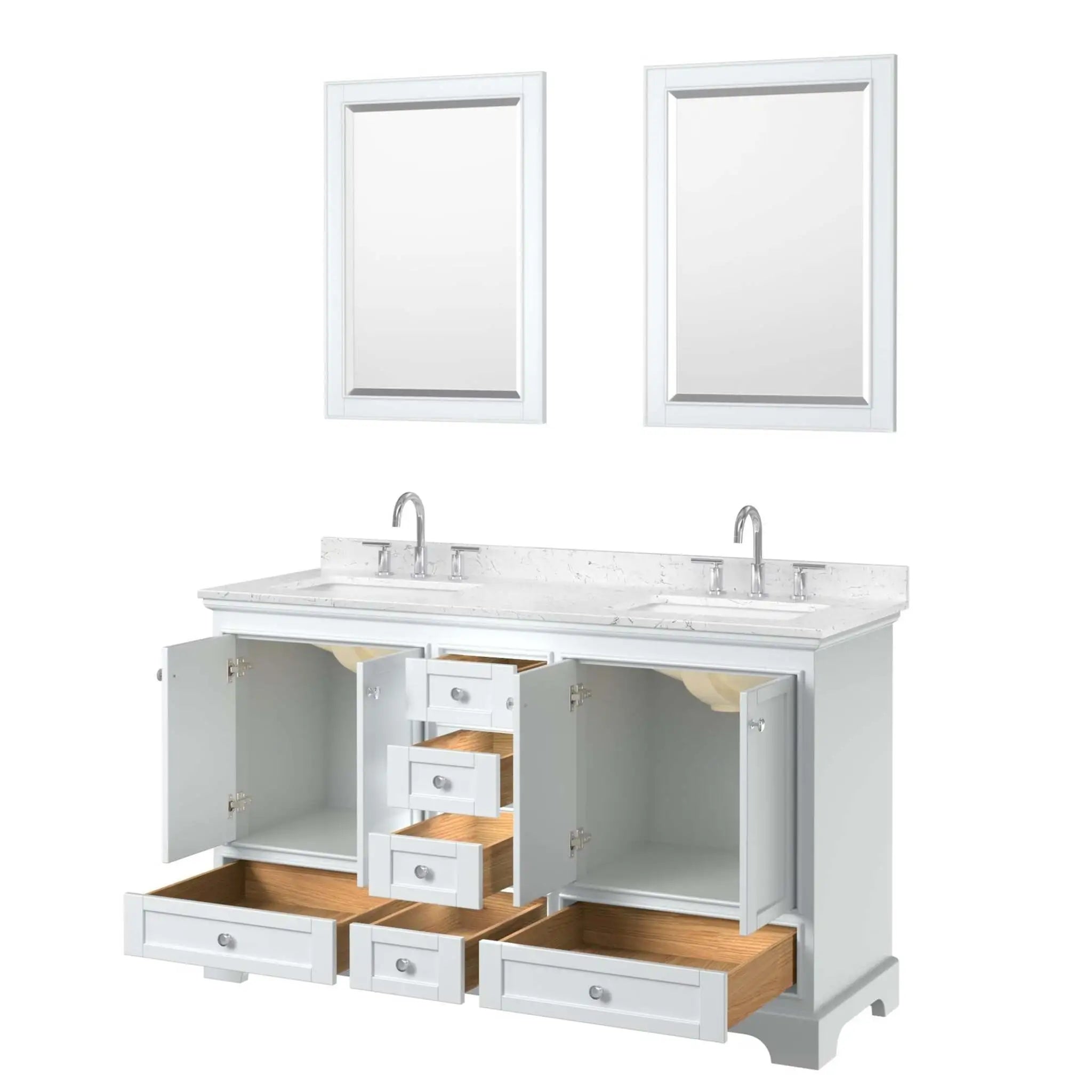 60" Deborah Double Bathroom Vanity in White with Polished Chrome Trim & 24" Mirror by Wyndham