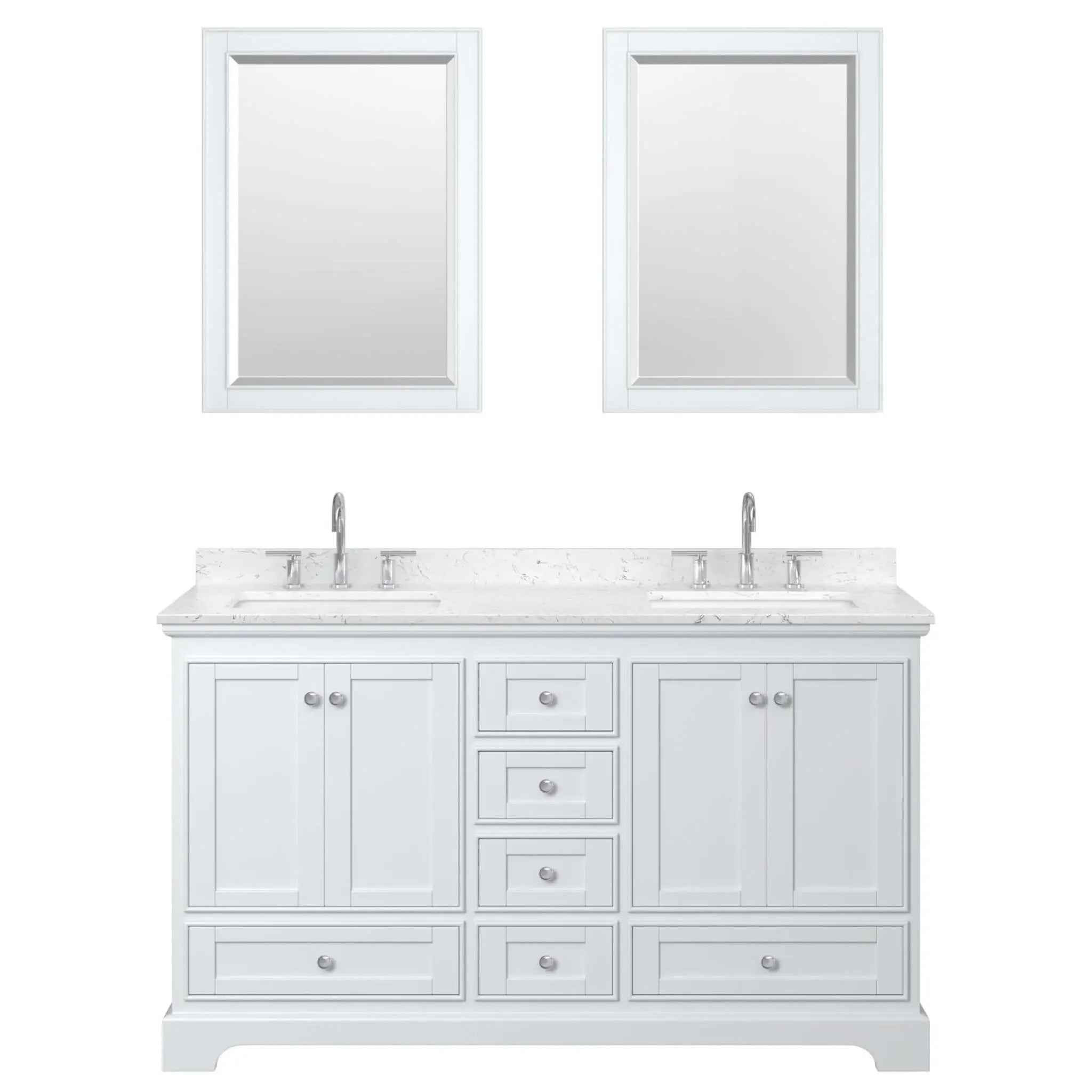 60" Deborah Double Bathroom Vanity in White with Polished Chrome Trim & 24" Mirror by Wyndham