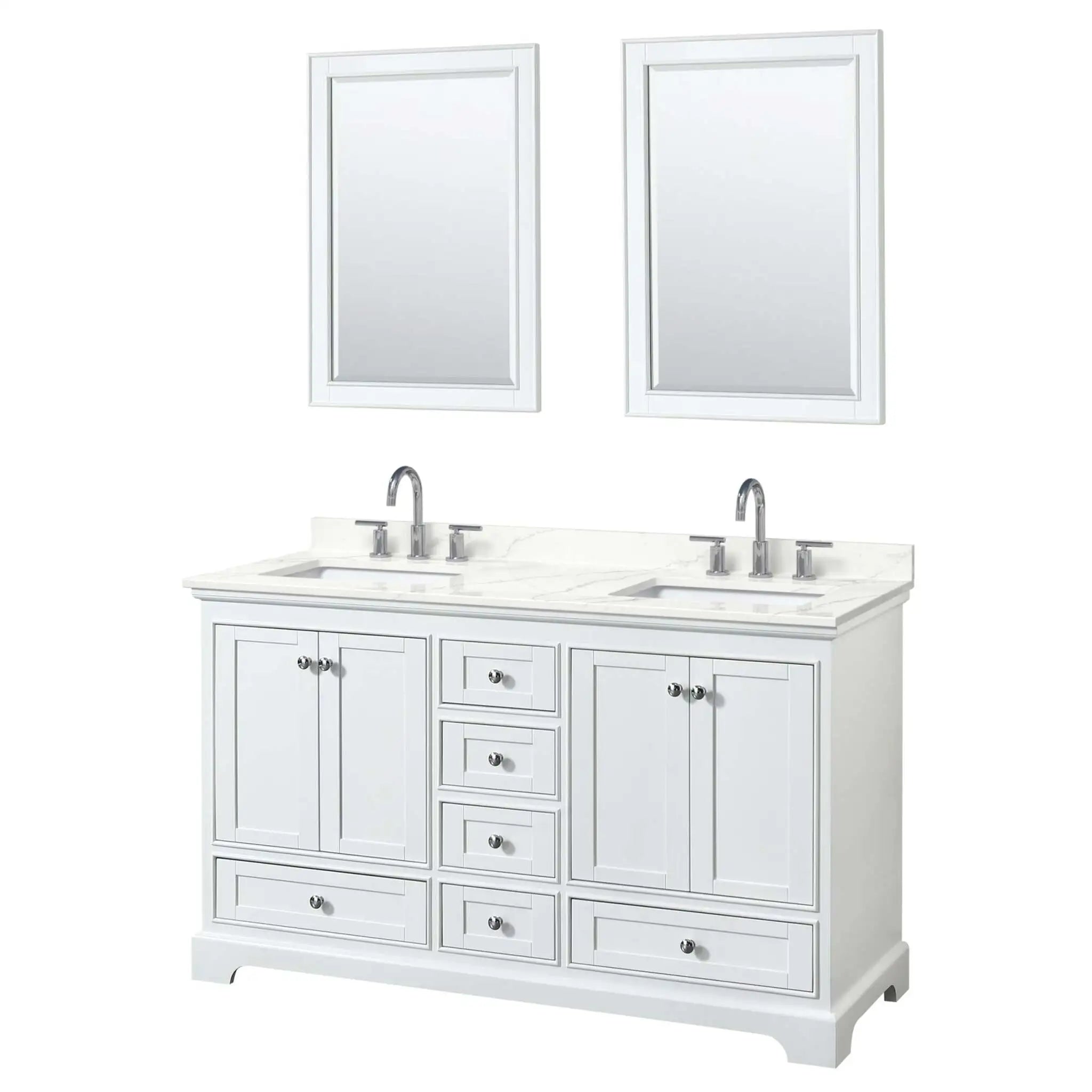 60" Deborah Double Bathroom Vanity in White with Polished Chrome Trim & 24" Mirror by Wyndham