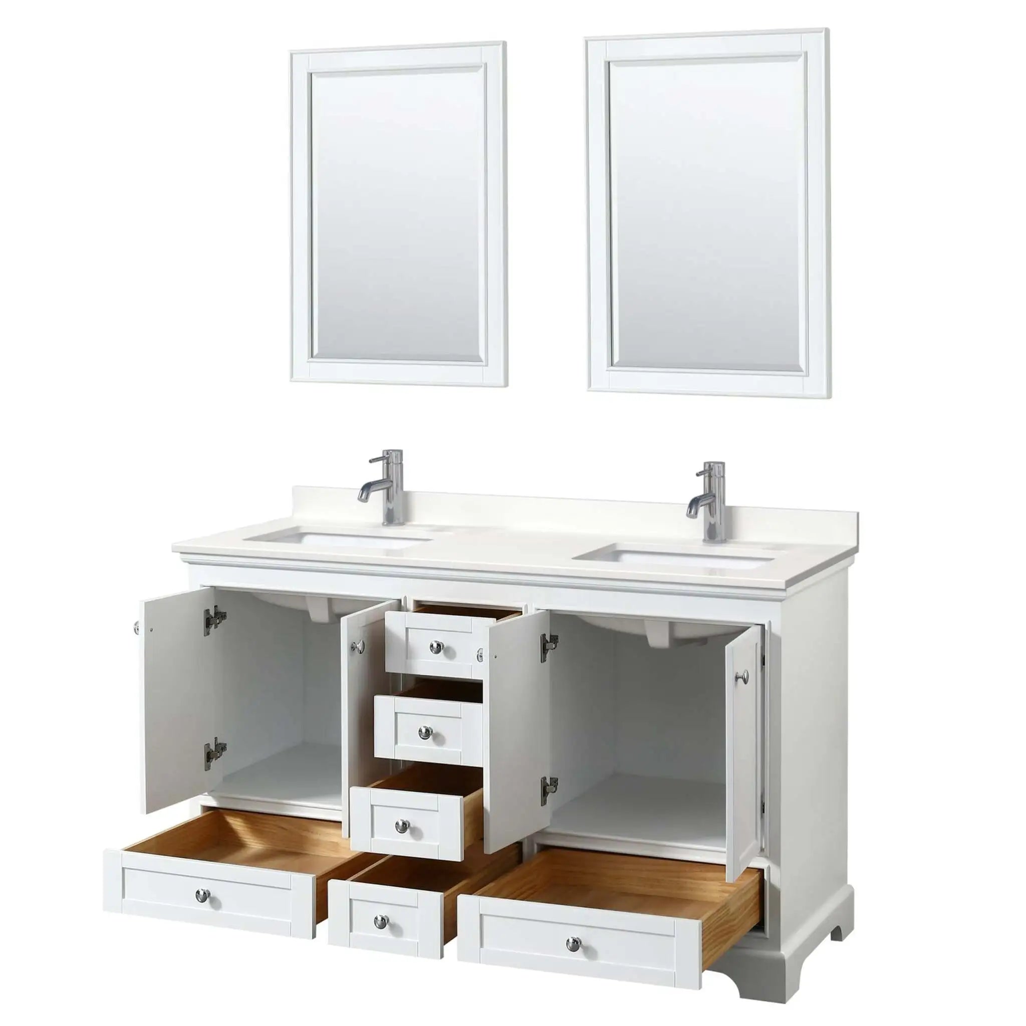 60" Deborah Double Bathroom Vanity in White with Polished Chrome Trim & 24" Mirror by Wyndham