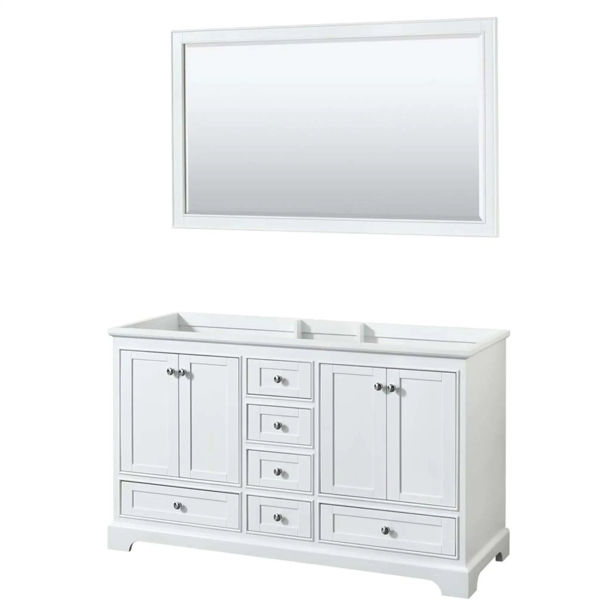 60" Deborah Double Bathroom Vanity in White with Polished Chrome Trim & 58" Mirror by Wyndham