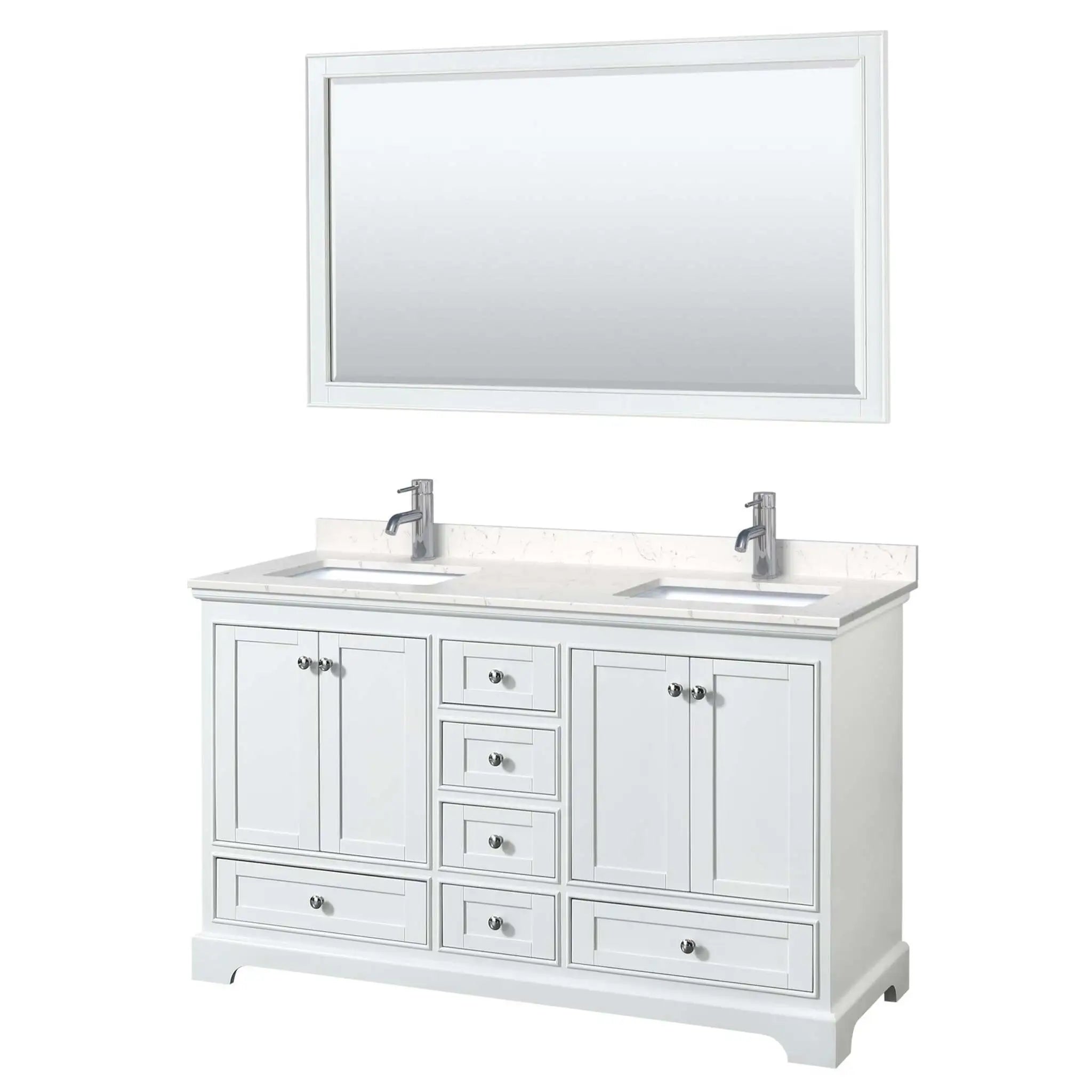 60" Deborah Double Bathroom Vanity in White with Polished Chrome Trim & 58" Mirror by Wyndham
