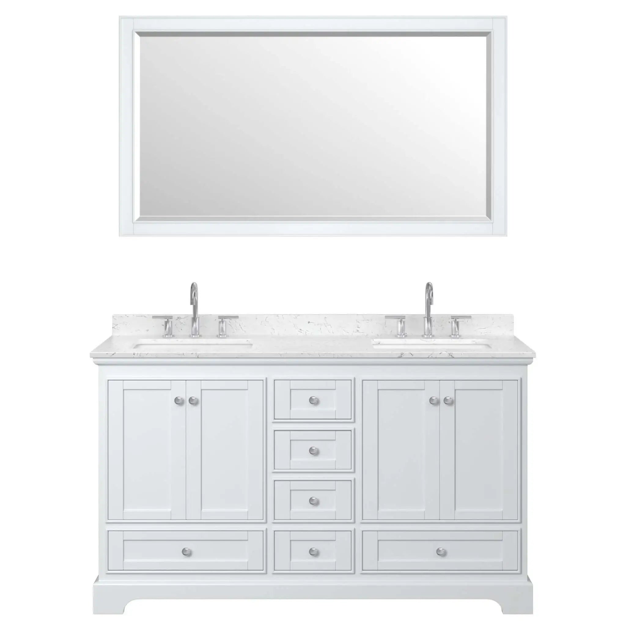 60" Deborah Double Bathroom Vanity in White with Polished Chrome Trim & 58" Mirror by Wyndham