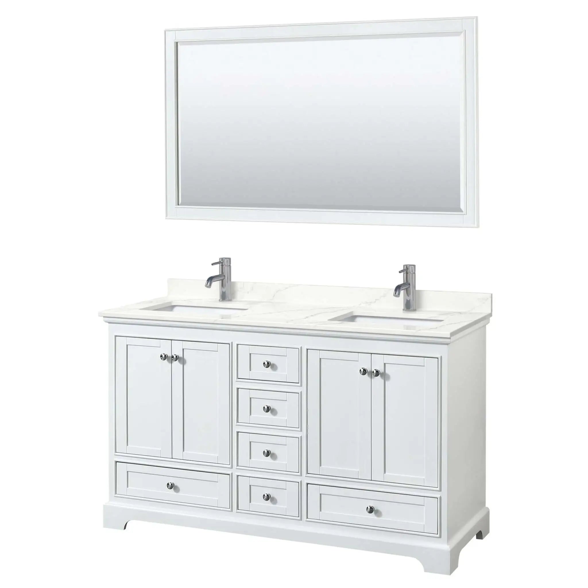 60" Deborah Double Bathroom Vanity in White with Polished Chrome Trim & 58" Mirror by Wyndham
