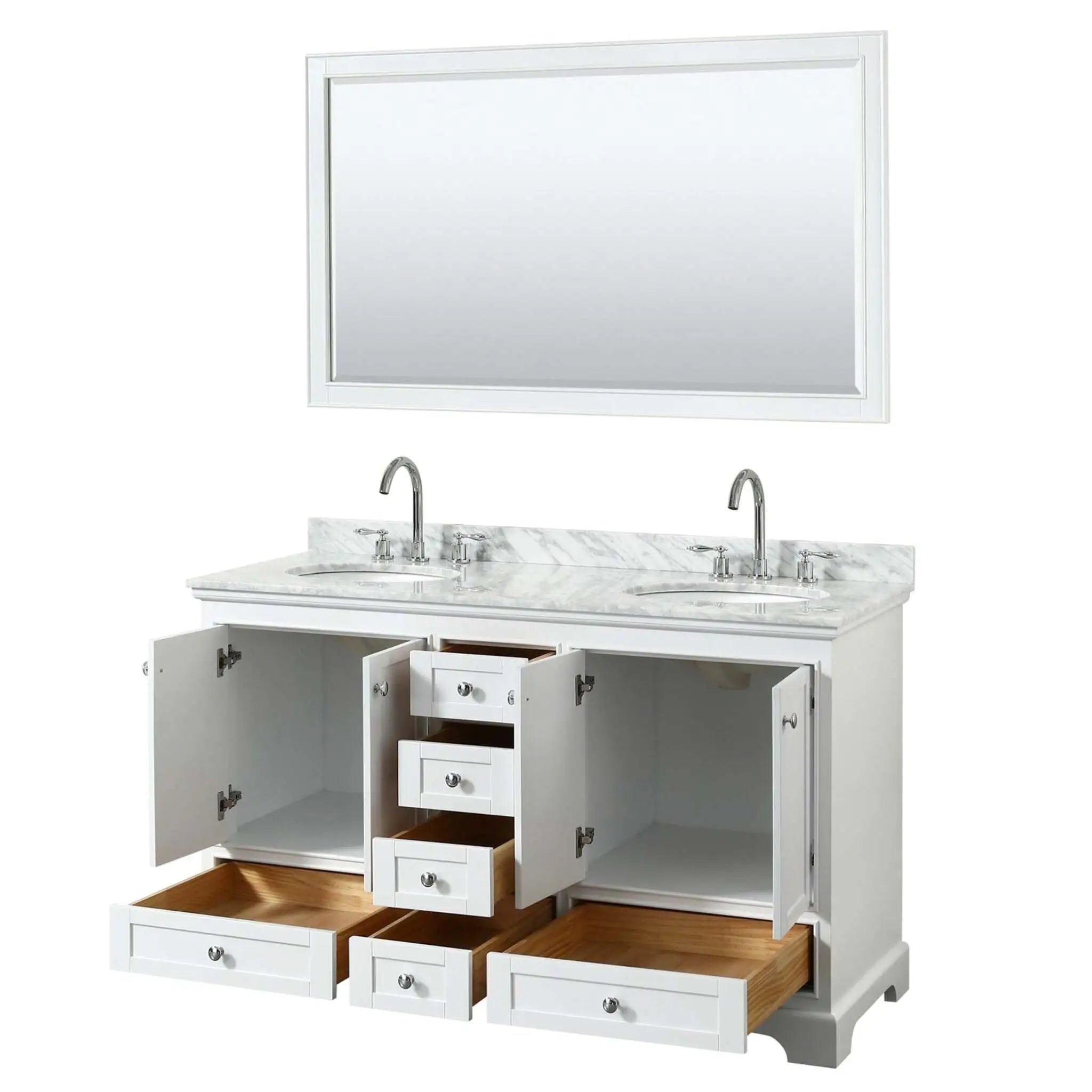 60" Deborah Double Bathroom Vanity in White with Polished Chrome Trim & 58" Mirror by Wyndham