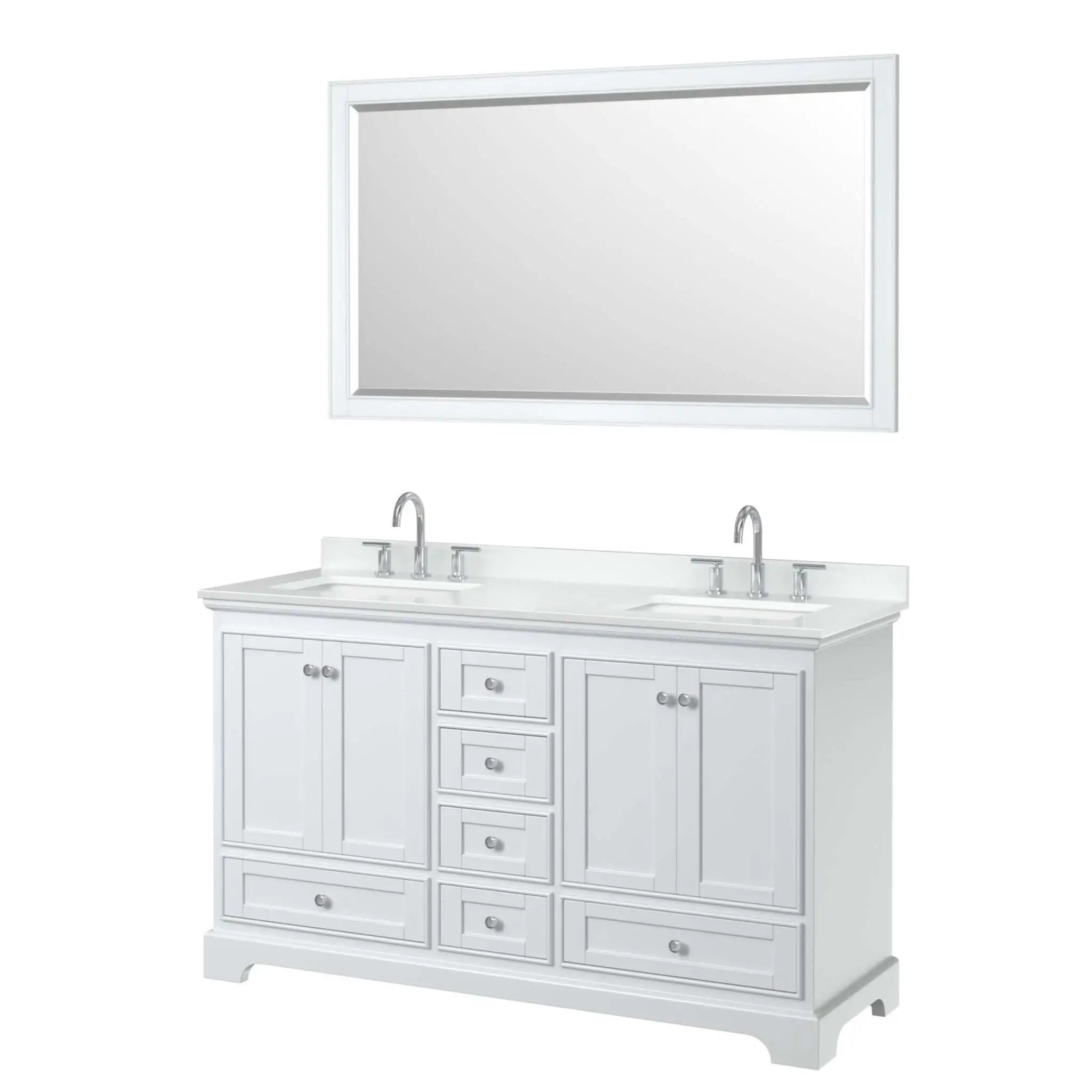 60" Deborah Double Bathroom Vanity in White with Polished Chrome Trim & 58" Mirror by Wyndham