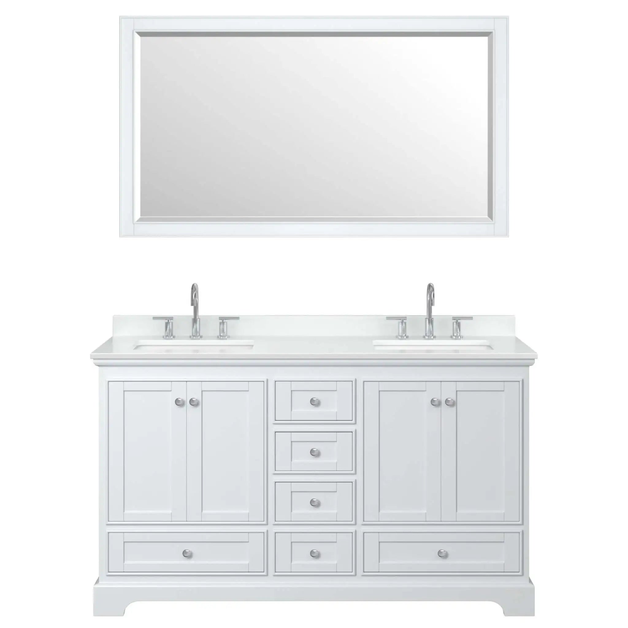 60" Deborah Double Bathroom Vanity in White with Polished Chrome Trim & 58" Mirror by Wyndham