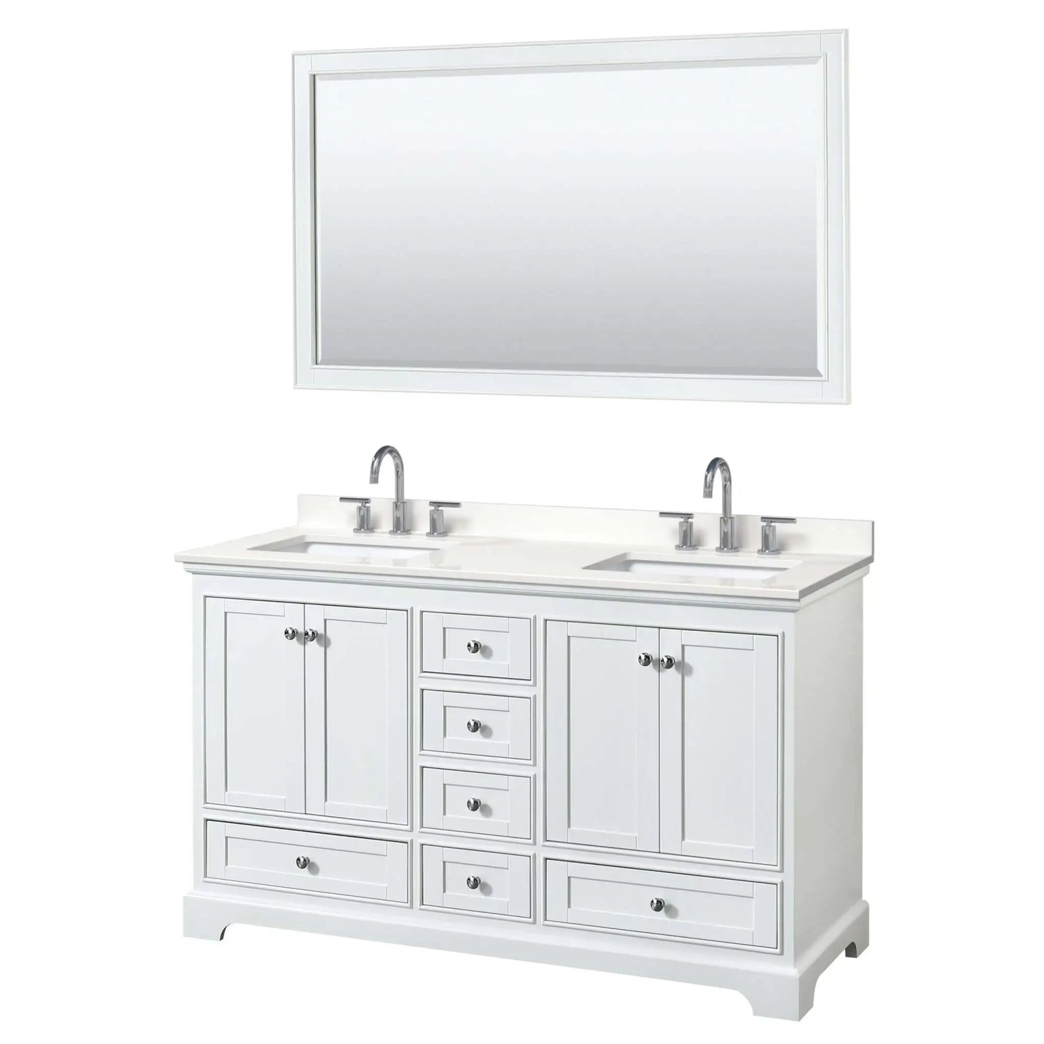 60" Deborah Double Bathroom Vanity in White with Polished Chrome Trim & 58" Mirror by Wyndham