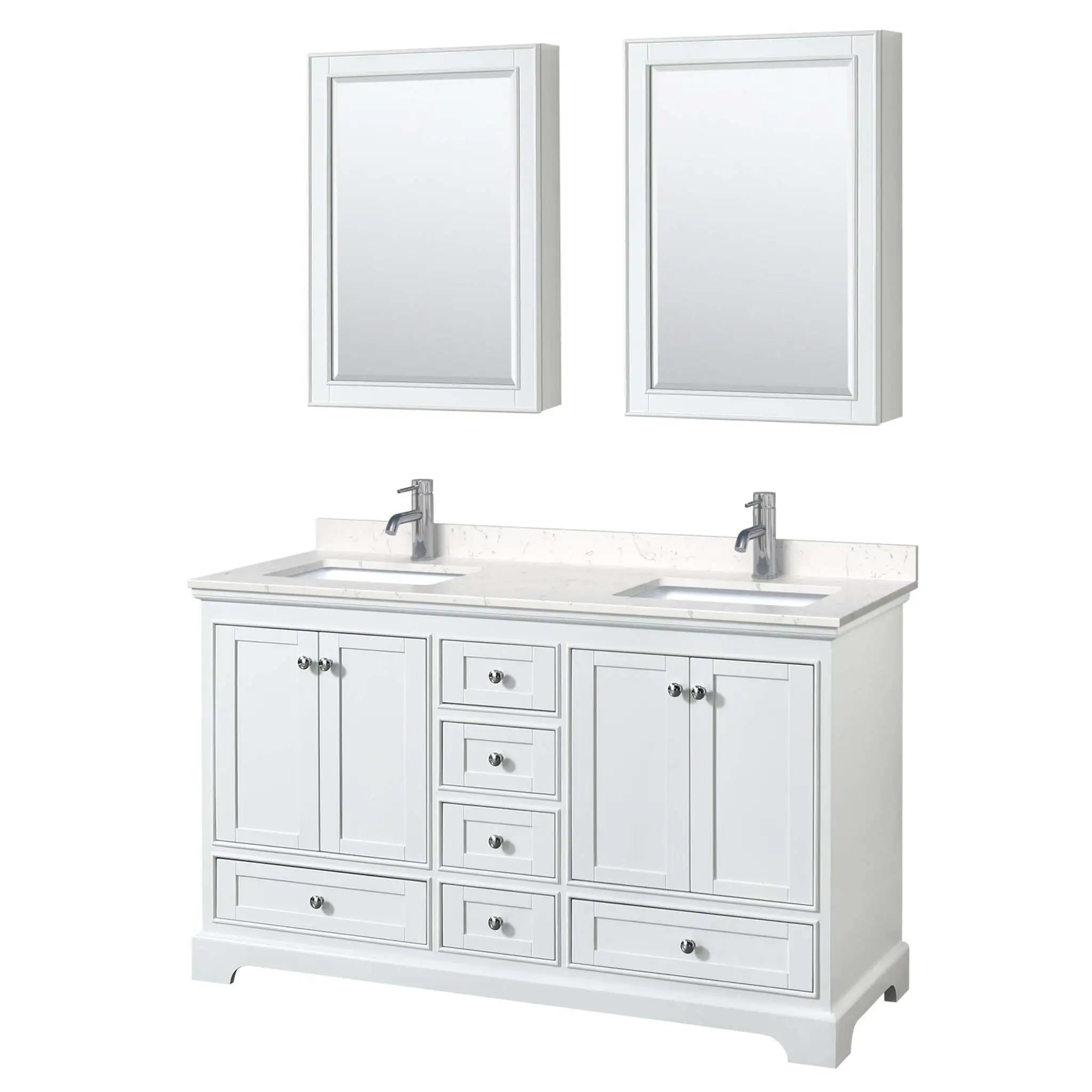 60" Deborah Double Bathroom Vanity in White with Polished Chrome Trim & Medicine Cabinet by Wyndham