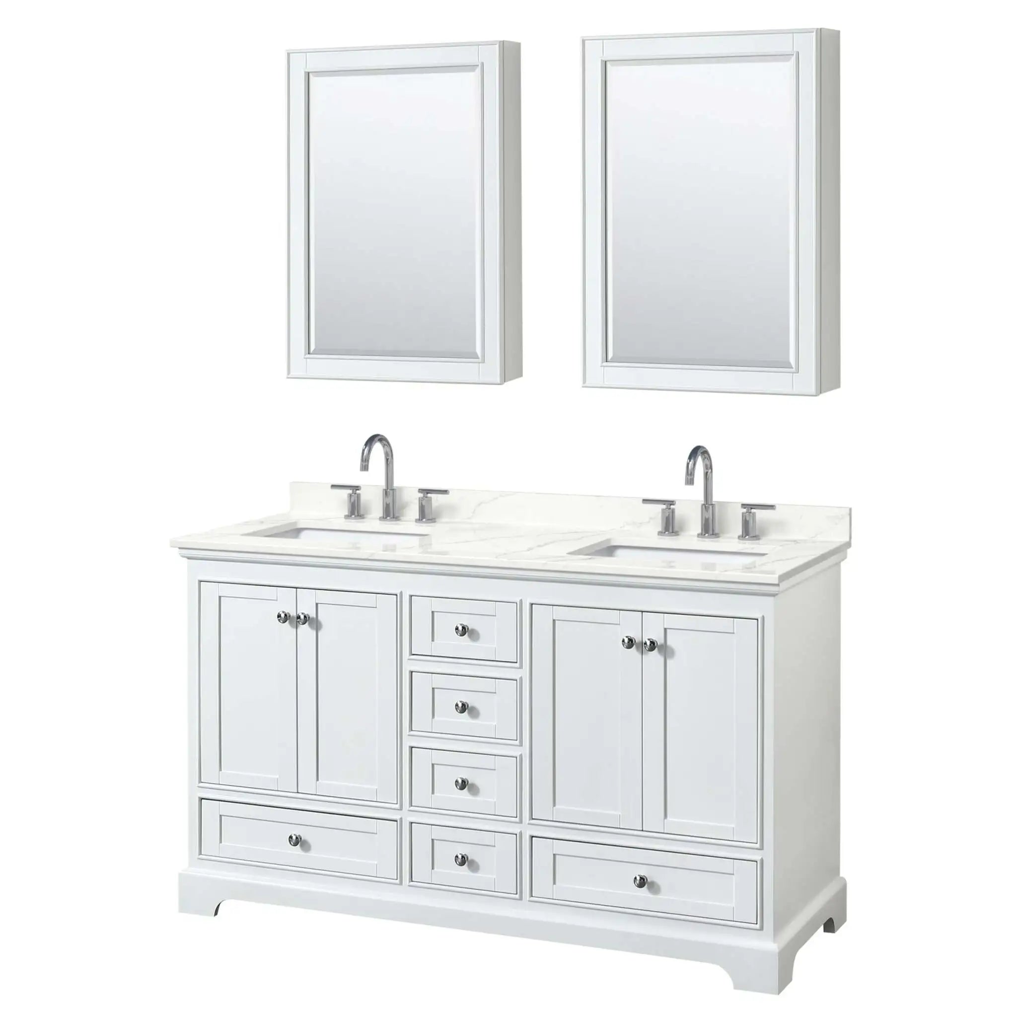 60" Deborah Double Bathroom Vanity in White with Polished Chrome Trim & Medicine Cabinet by Wyndham
