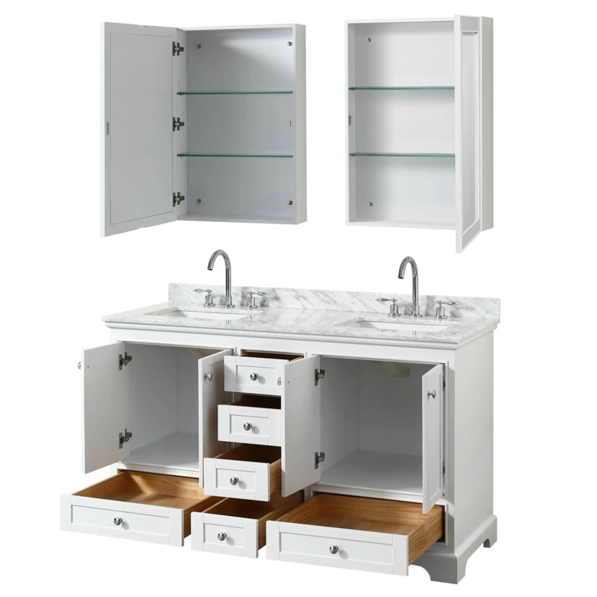 60" Deborah Double Bathroom Vanity in White with Polished Chrome Trim & Medicine Cabinet by Wyndham