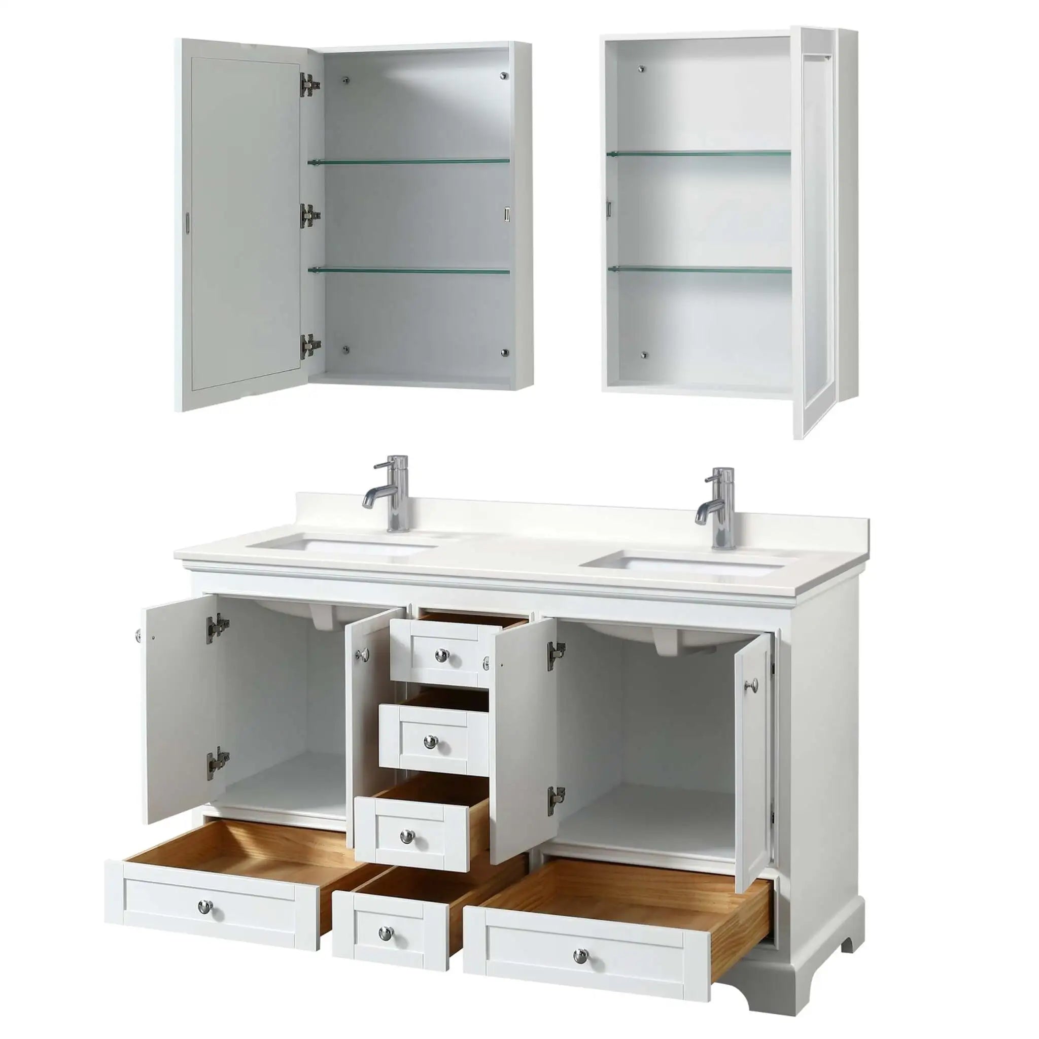 60" Deborah Double Bathroom Vanity in White with Polished Chrome Trim & Medicine Cabinet by Wyndham