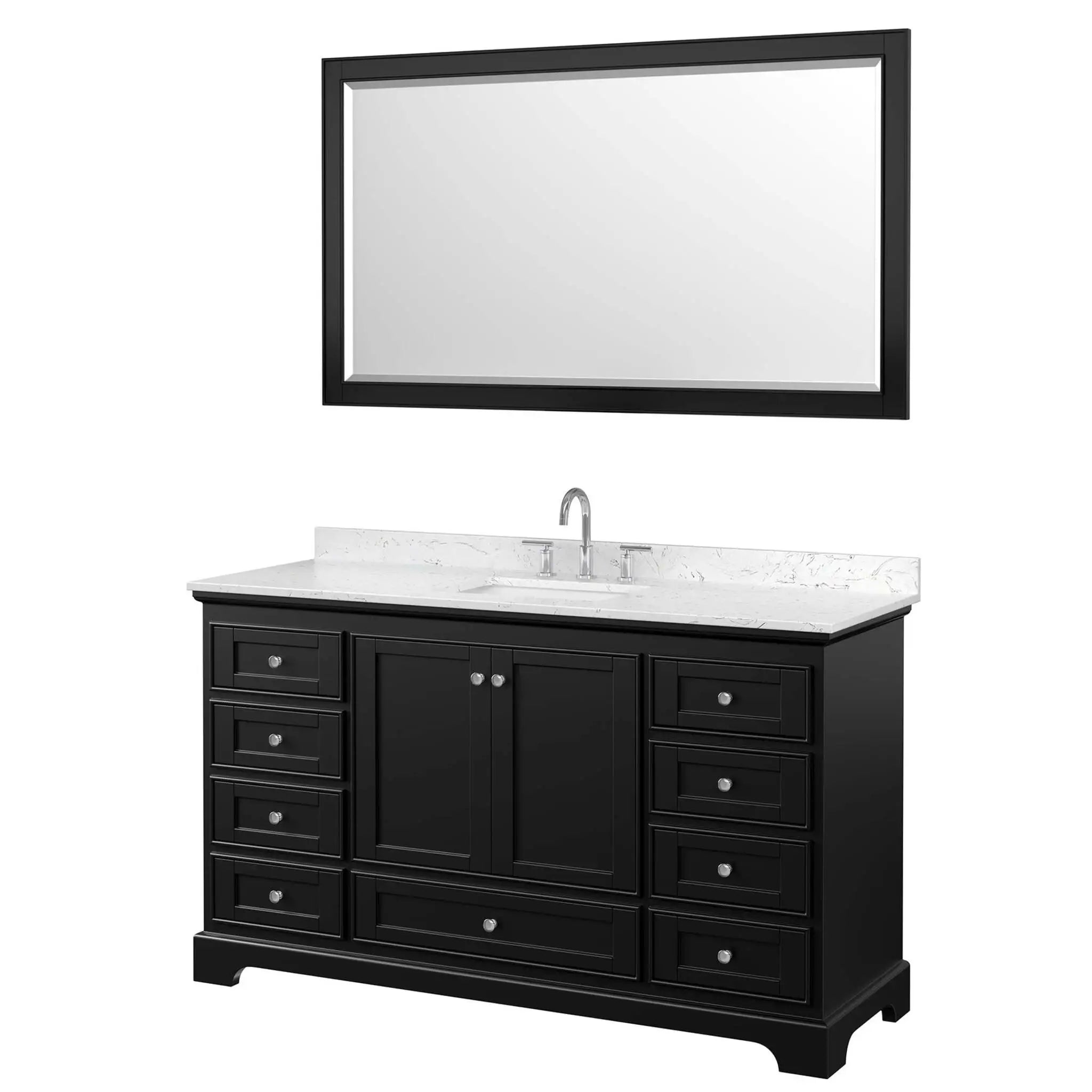 60" Deborah Single Bathroom Vanity in Dark Espresso with Polished Chrome Trim & 58" Mirror by Wyndham